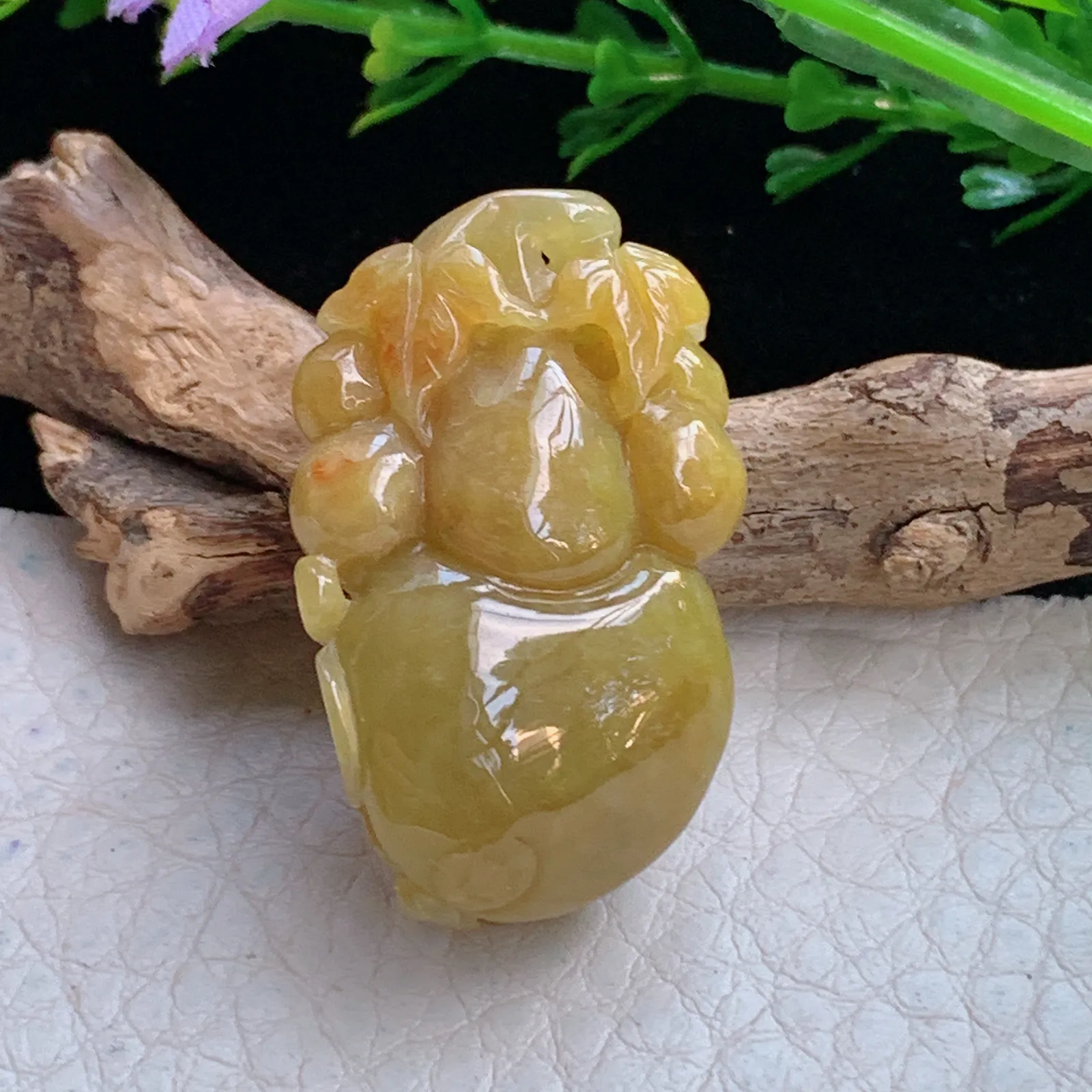 ajj实拍32.8*20.2*14.2缅甸翡翠a货冰黄葫芦 玉葫芦玉吊坠 玉挂件