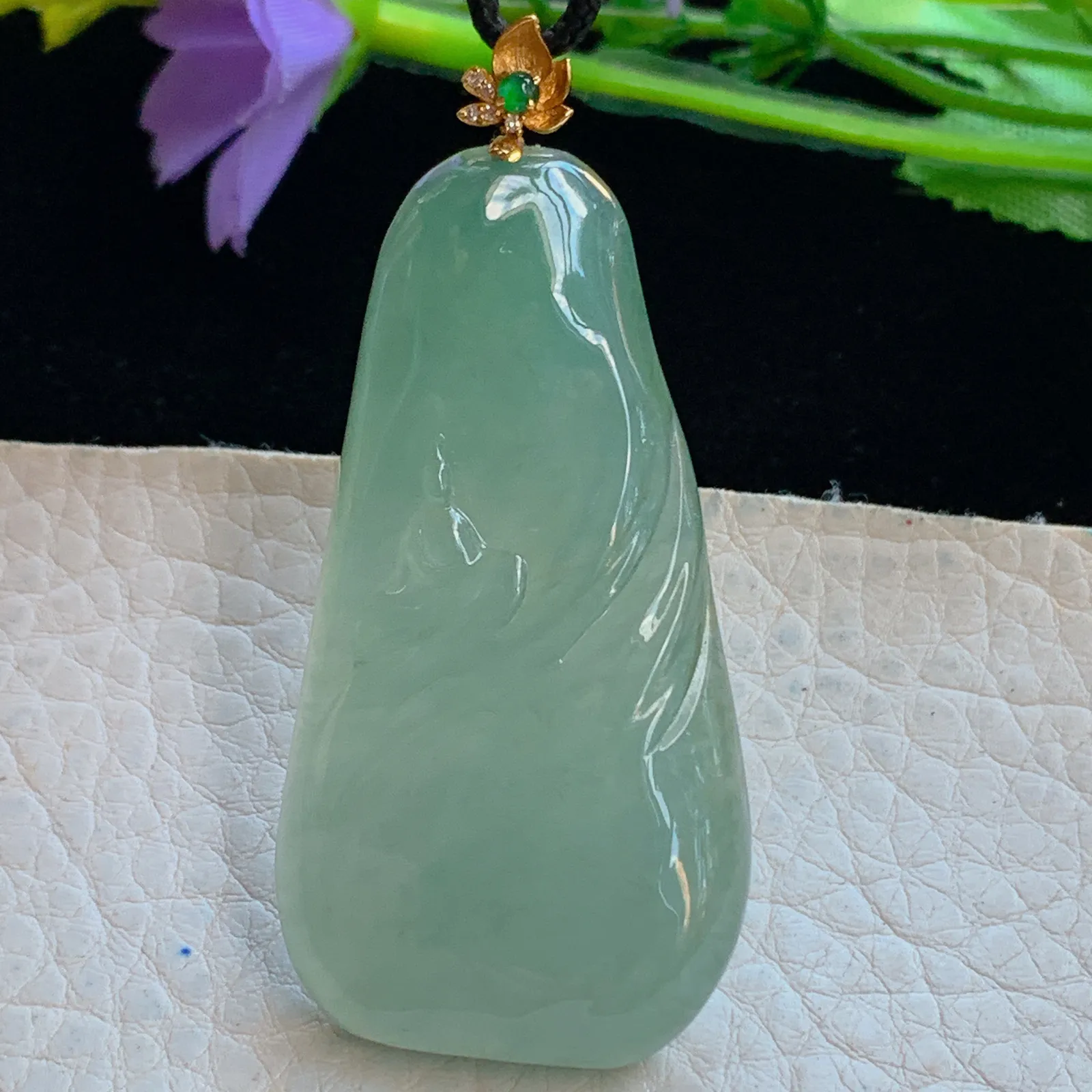 yl实拍51*26.8*6.5缅甸翡翠a货冰绿无相观音 玉观音玉吊坠 玉挂件