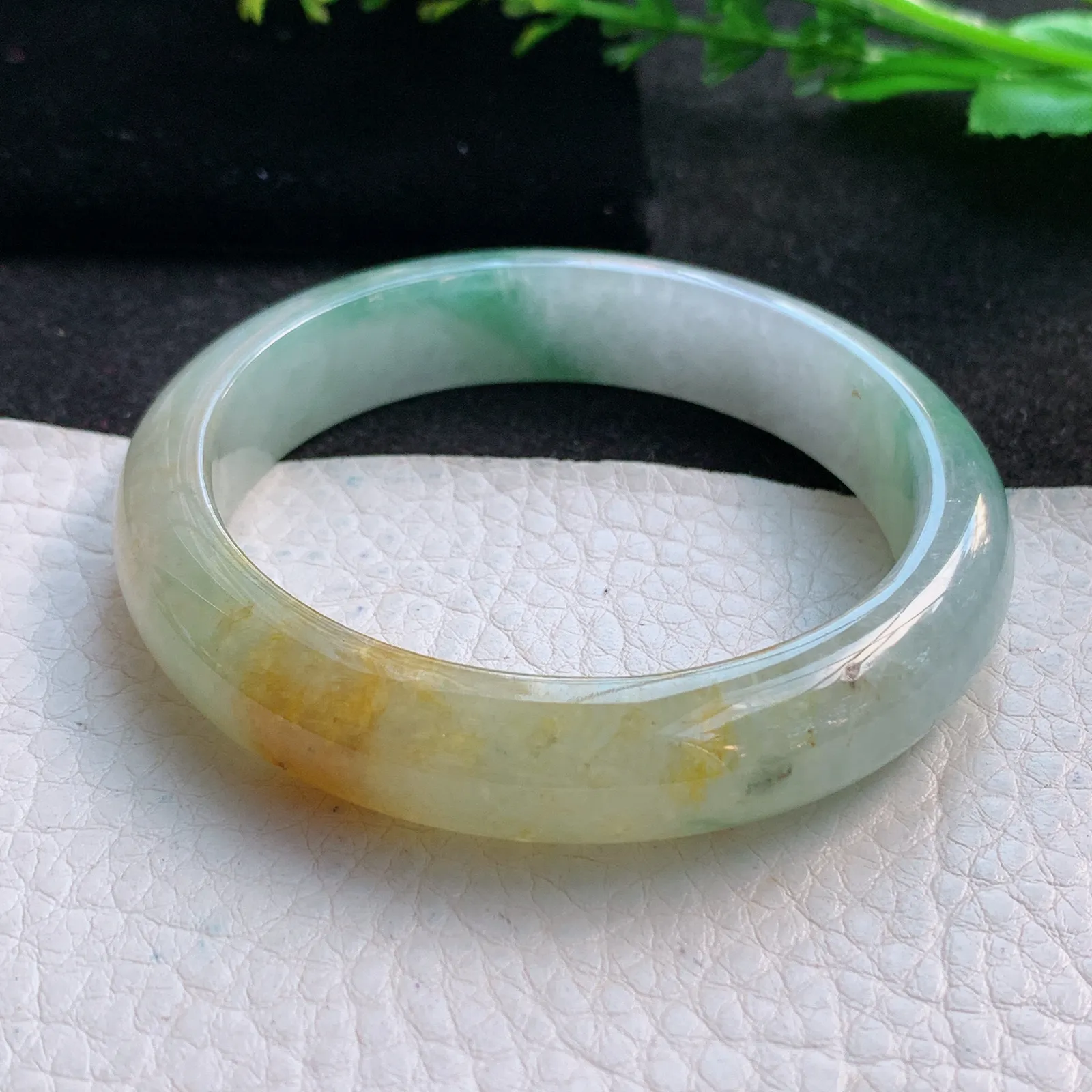 ss自然光53*11.6*7.6平安镯 缅甸翡翠a货冰三彩宽边玉手镯 玉手环