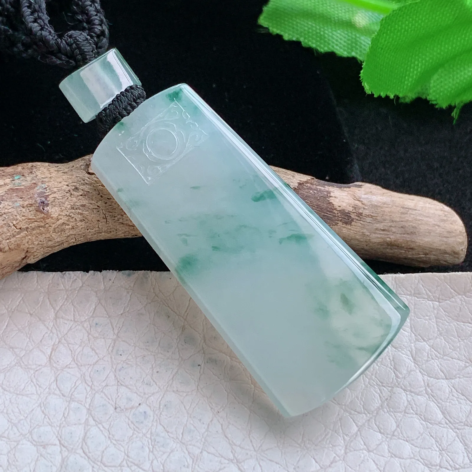 yl实拍41.7*19.8*5.3缅甸翡翠a货冰飘花平安无事牌玉吊坠 玉挂件