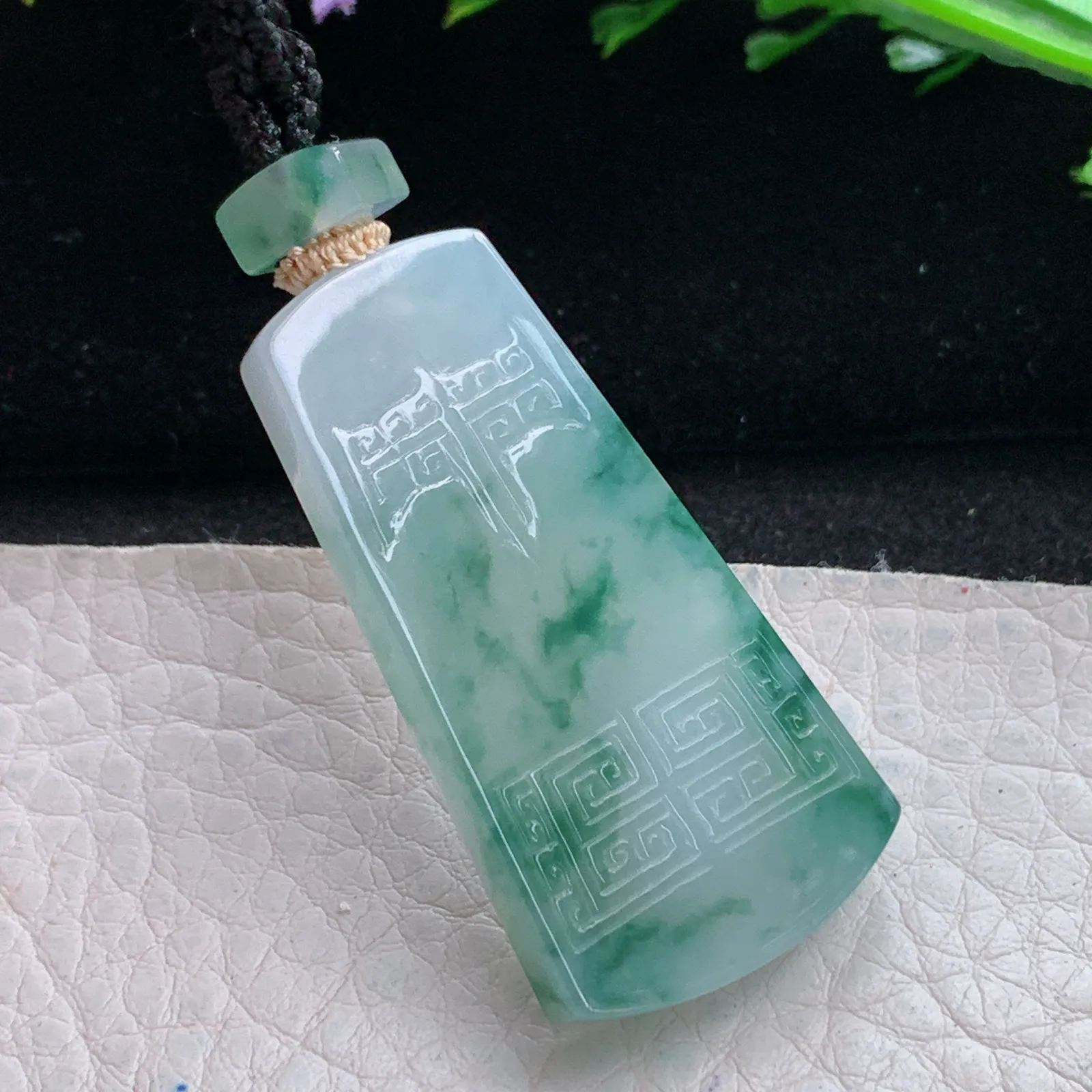 yl实拍43.2*21.6*5.8缅甸翡翠a货冰飘花平安无事牌玉吊坠 玉挂件