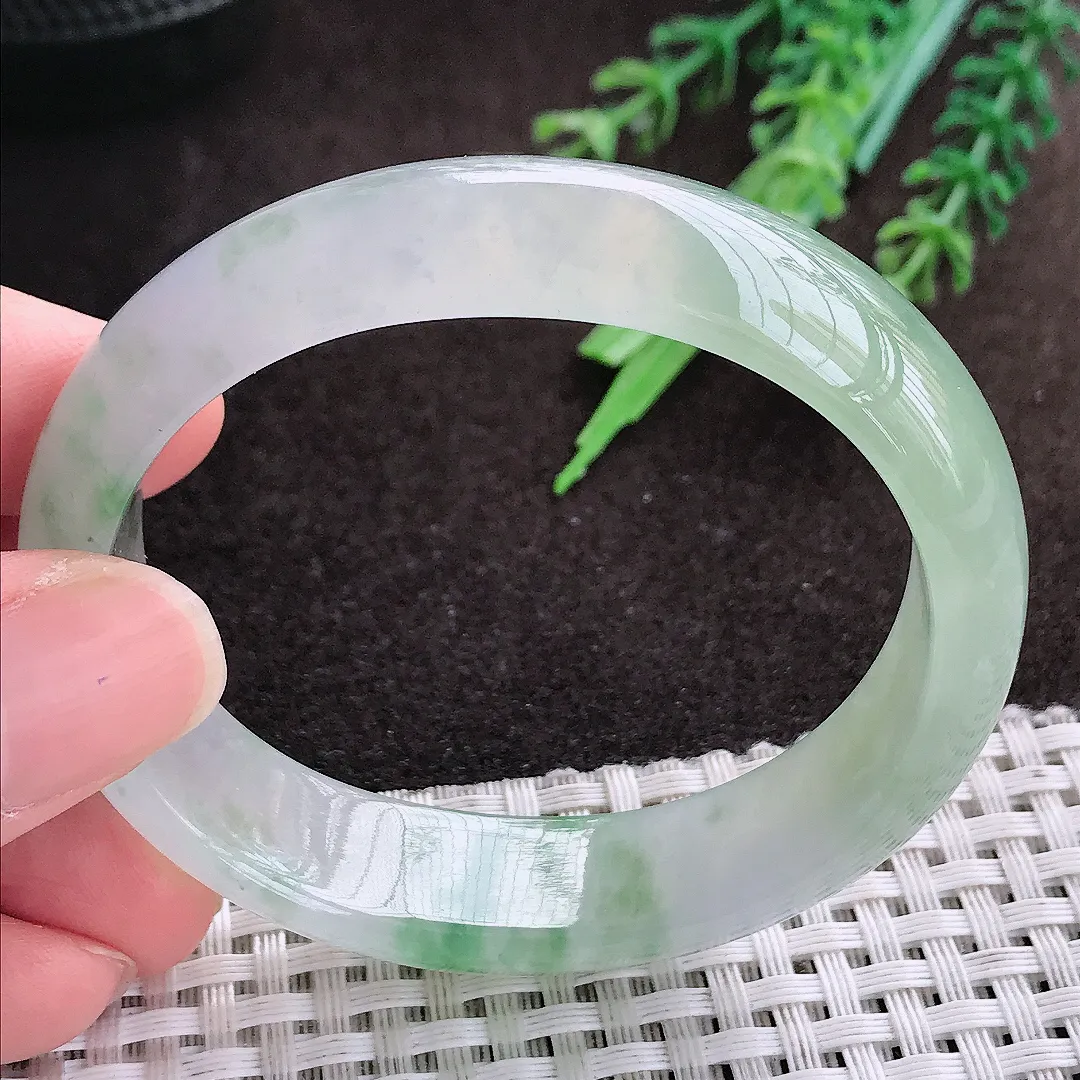 天然a货翡翠54/48.5/14.9/7.2老坑冰胶果冻冰飘花贵妃手镯翡翠玉手镯