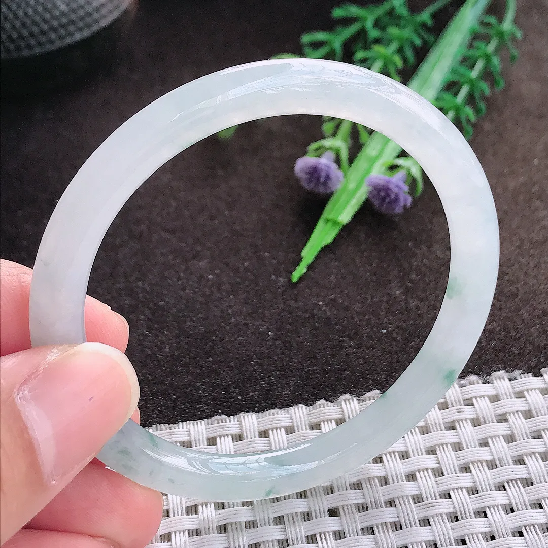 天然a货翡翠52.5/5.7/7老坑冰透果冻胶冰飘花叮当手镯翡翠玉手镯