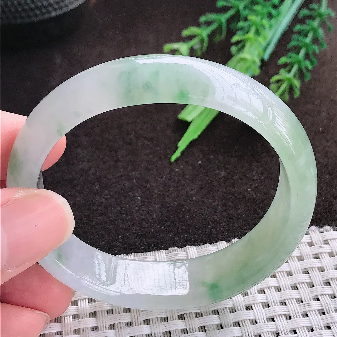 天然a货翡翠54/48.5/14.9/7.2老坑冰胶果冻冰飘花贵妃手镯翡翠玉手镯