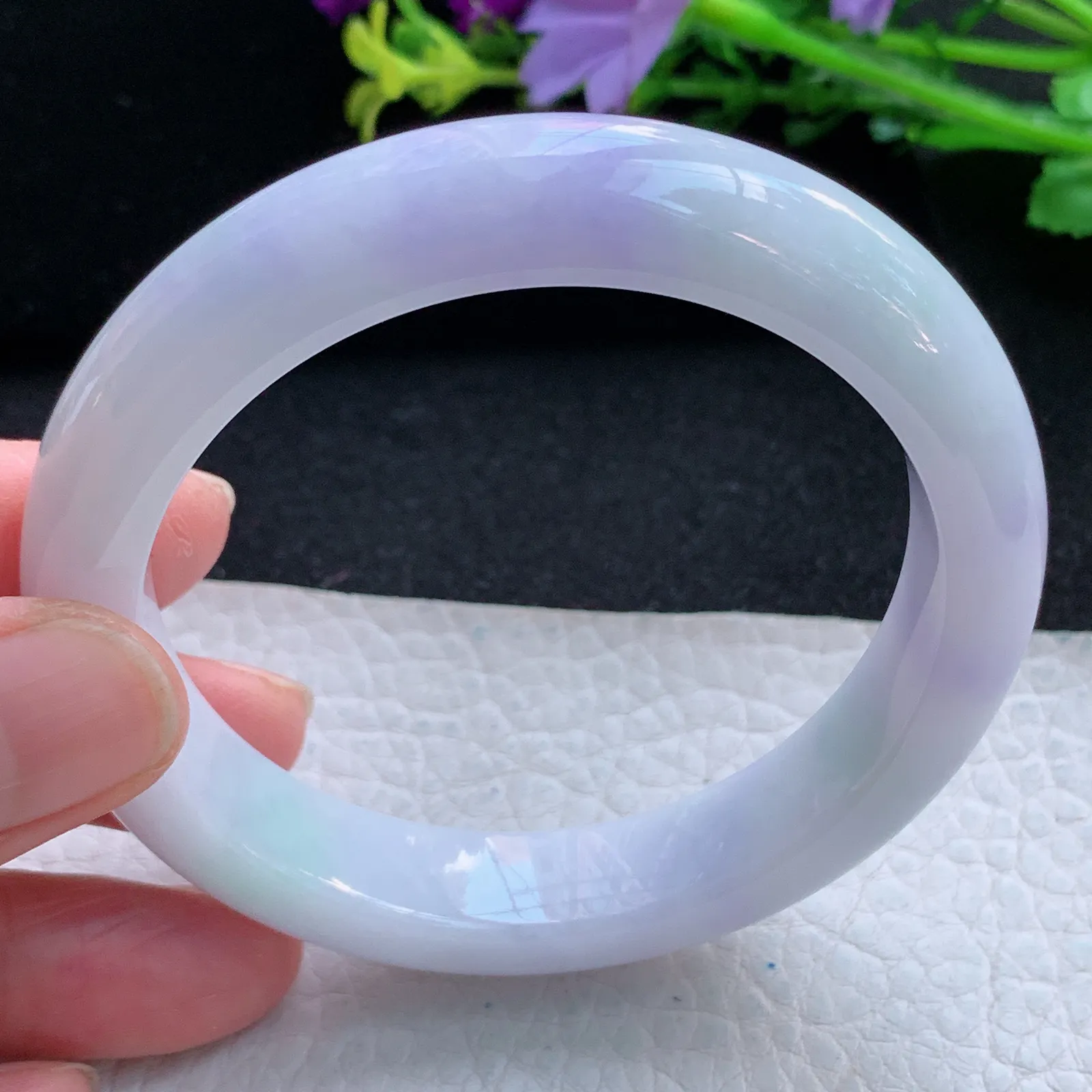 z自然光56.5*12.6*8.8平安镯 缅甸翡翠a货春带彩清韵宽边玉手镯 玉手环