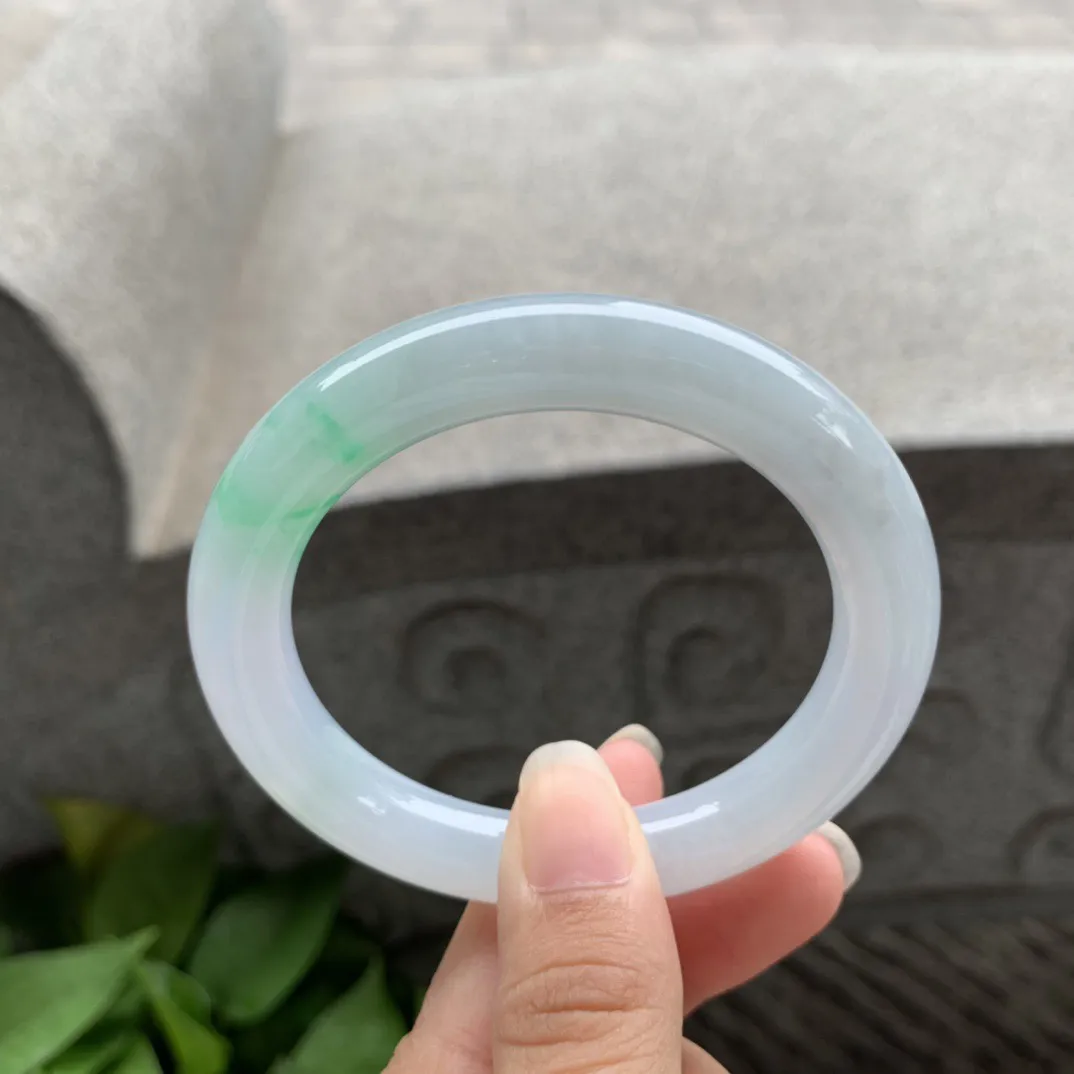 小圈口 53.8-10.2【飘绿圆条手镯】圆条53 54可戴