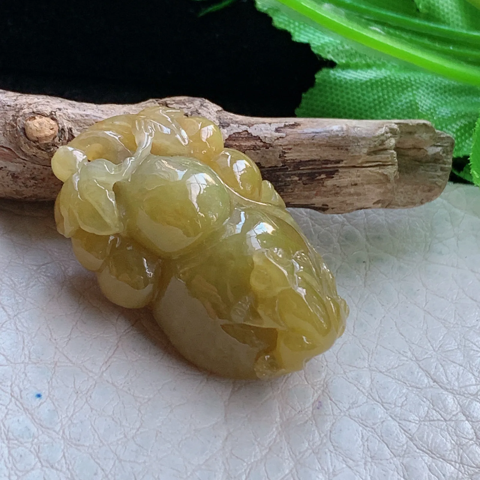 ajj实拍32.8*20.2*14.2缅甸翡翠a货冰黄葫芦 玉葫芦玉吊坠 玉挂件