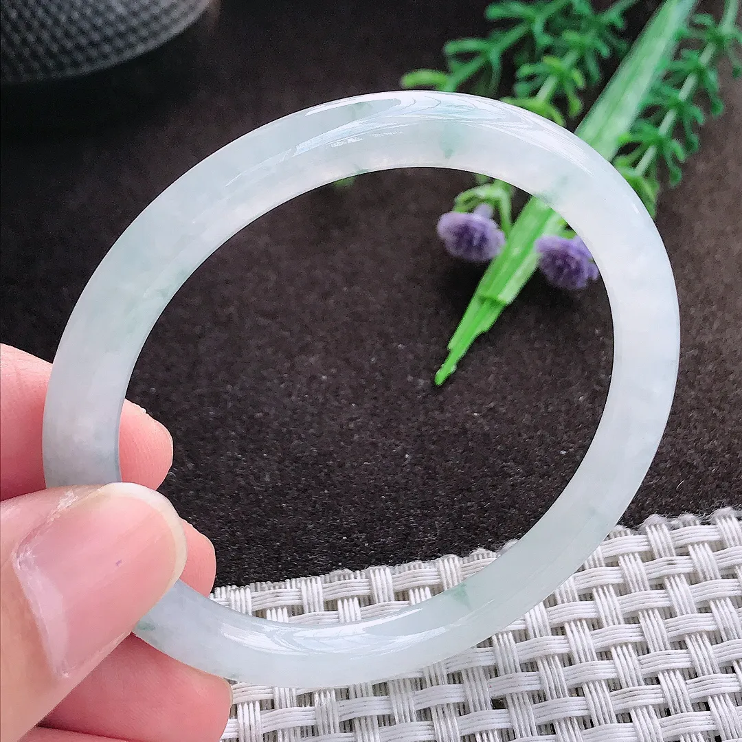 天然a货翡翠52.5/5.7/7老坑冰透果冻胶冰飘花叮当手镯翡翠玉手镯