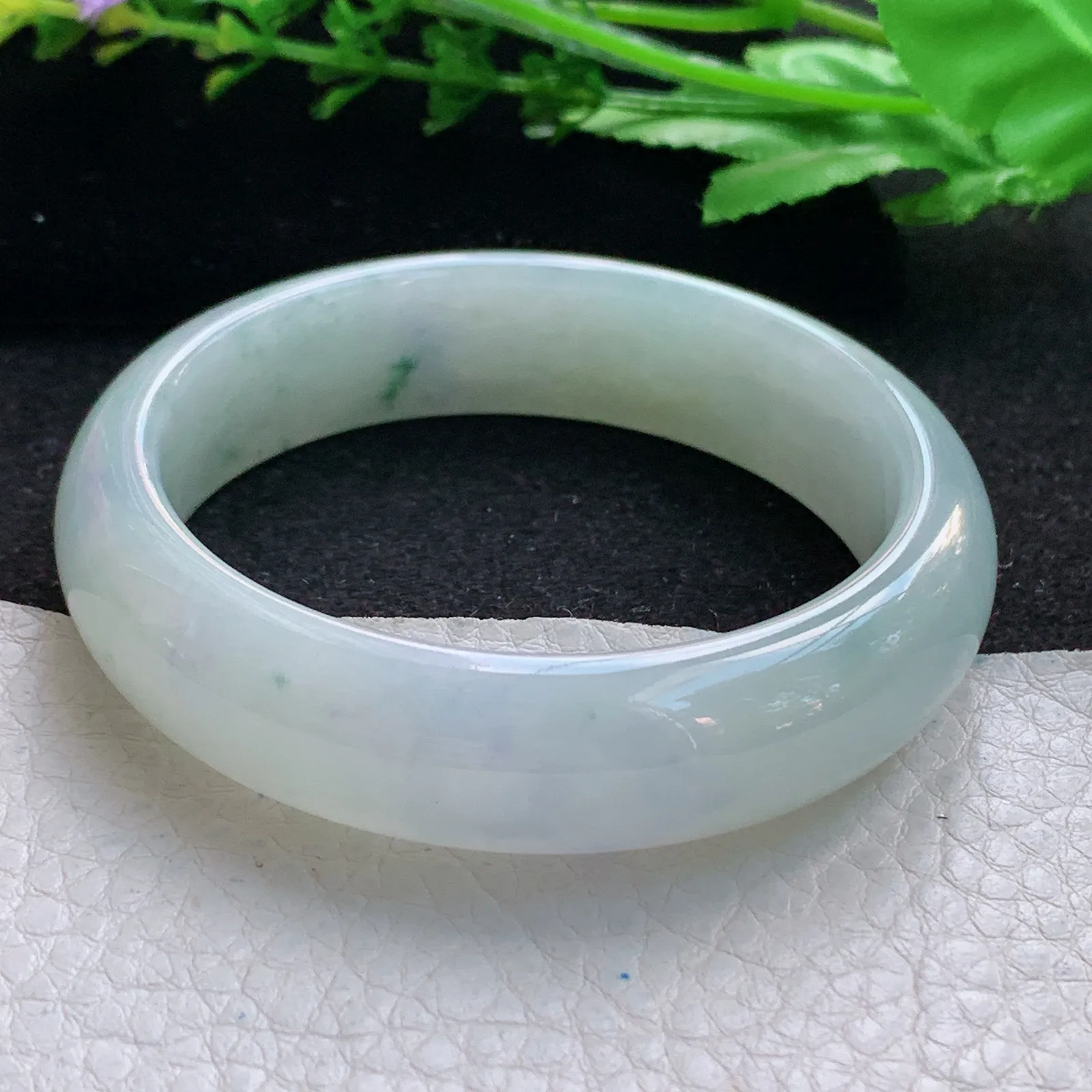 xx自然光54*14.5*8平安镯 缅甸翡翠a货精美冰飘花宽边玉手镯 玉手环