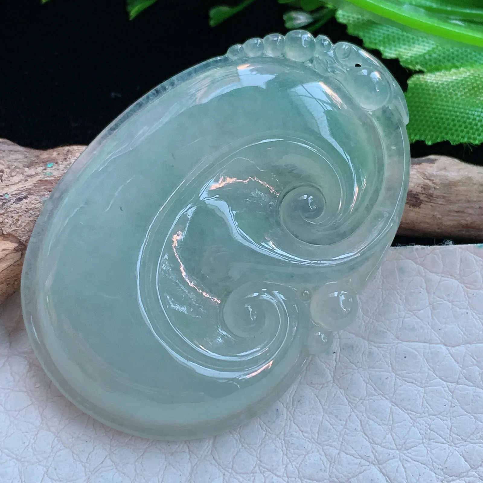 ajj实拍50.8*34.8*5.8缅甸翡翠a货冰晴事事如意 如意玉吊坠 玉挂件