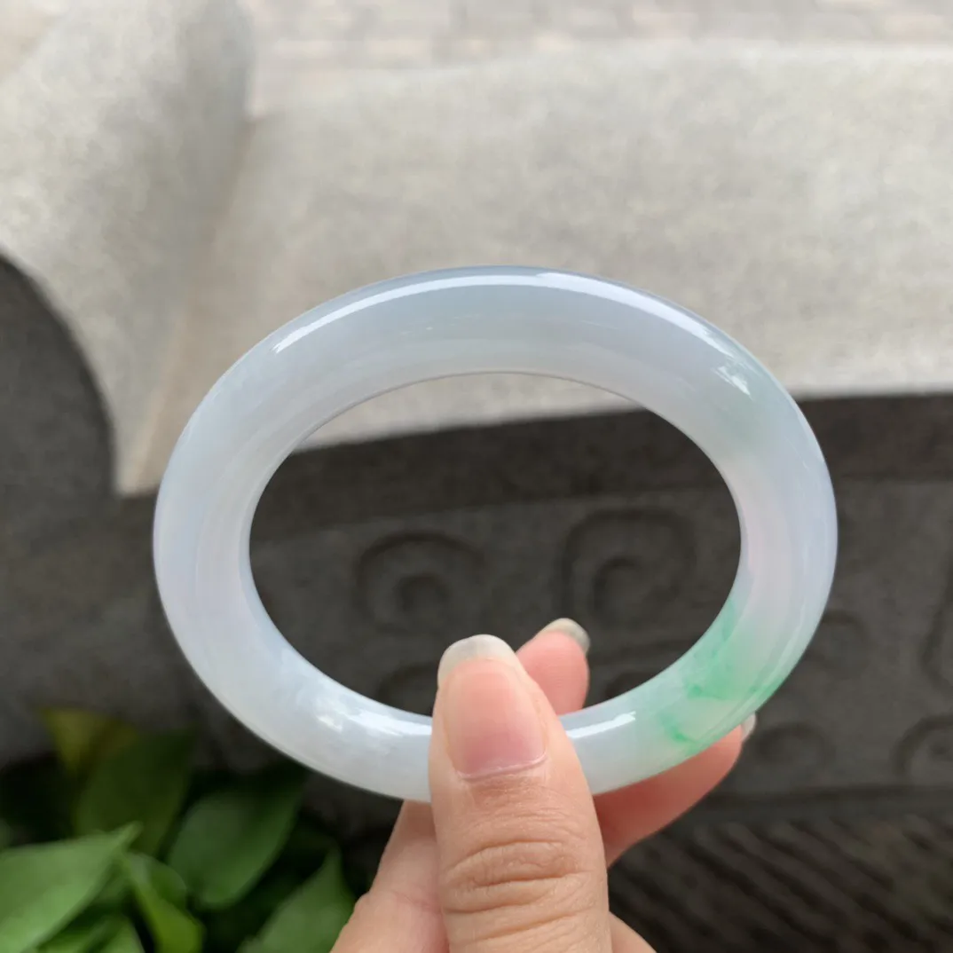 小圈口 53.8-10.2【飘绿圆条手镯】圆条53 54可戴