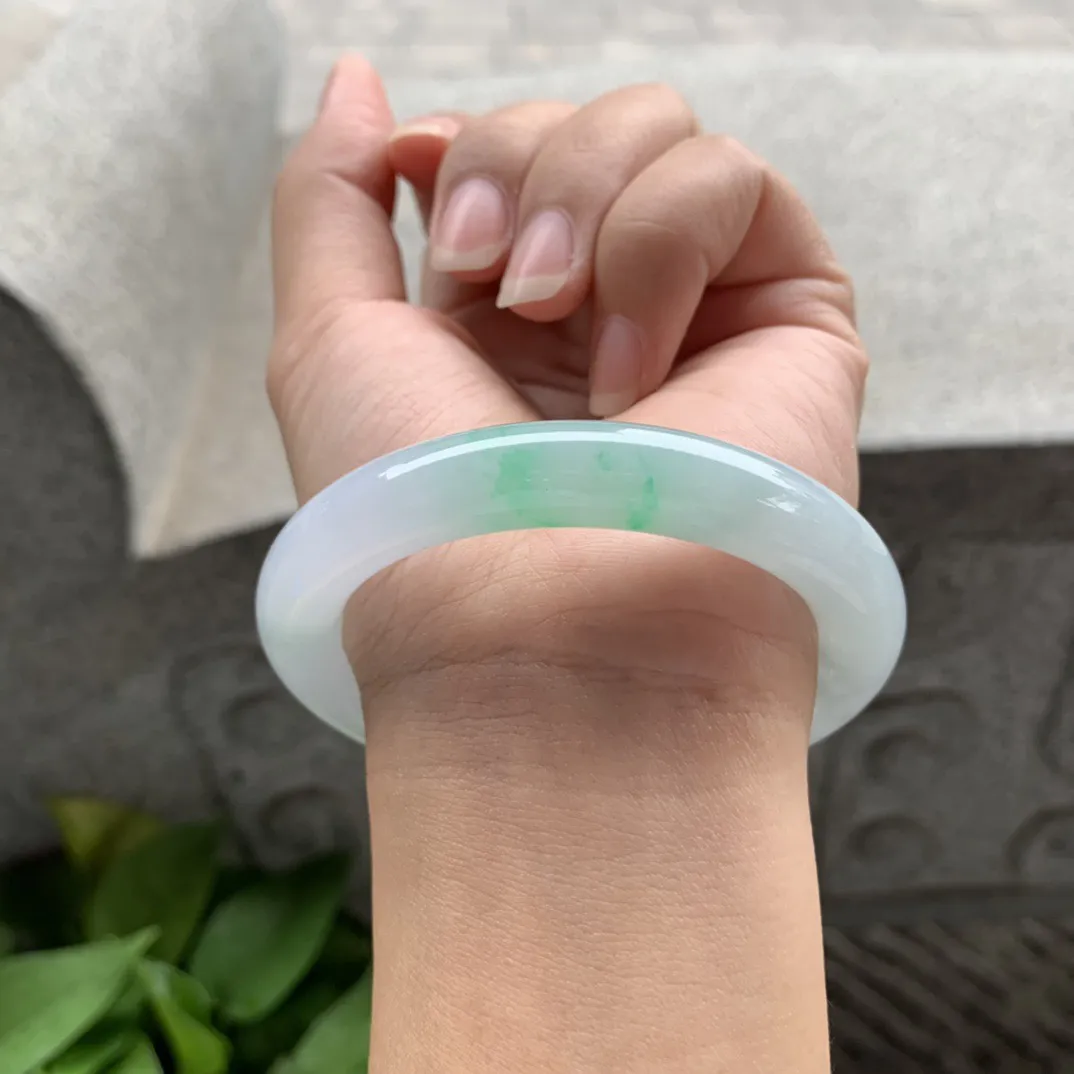 小圈口 53.8-10.2【飘绿圆条手镯】圆条53 54可戴