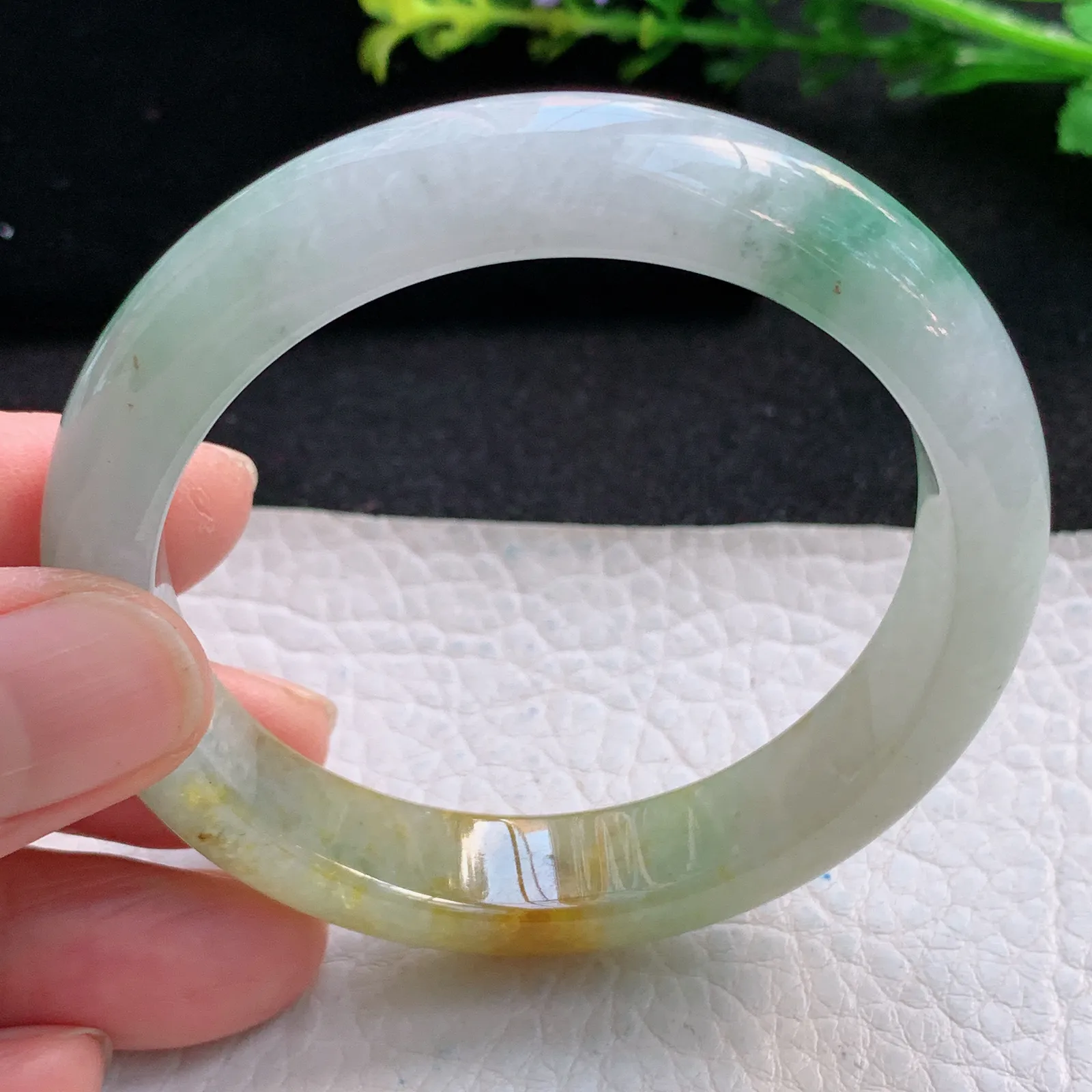 ss自然光53*11.6*7.6平安镯 缅甸翡翠a货冰三彩宽边玉手镯 玉手环