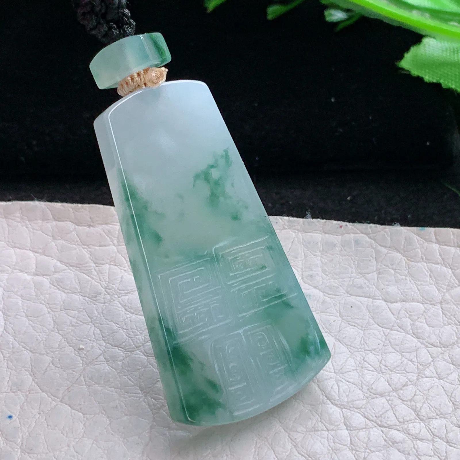 yl实拍43.2*21.6*5.8缅甸翡翠a货冰飘花平安无事牌玉吊坠 玉挂件