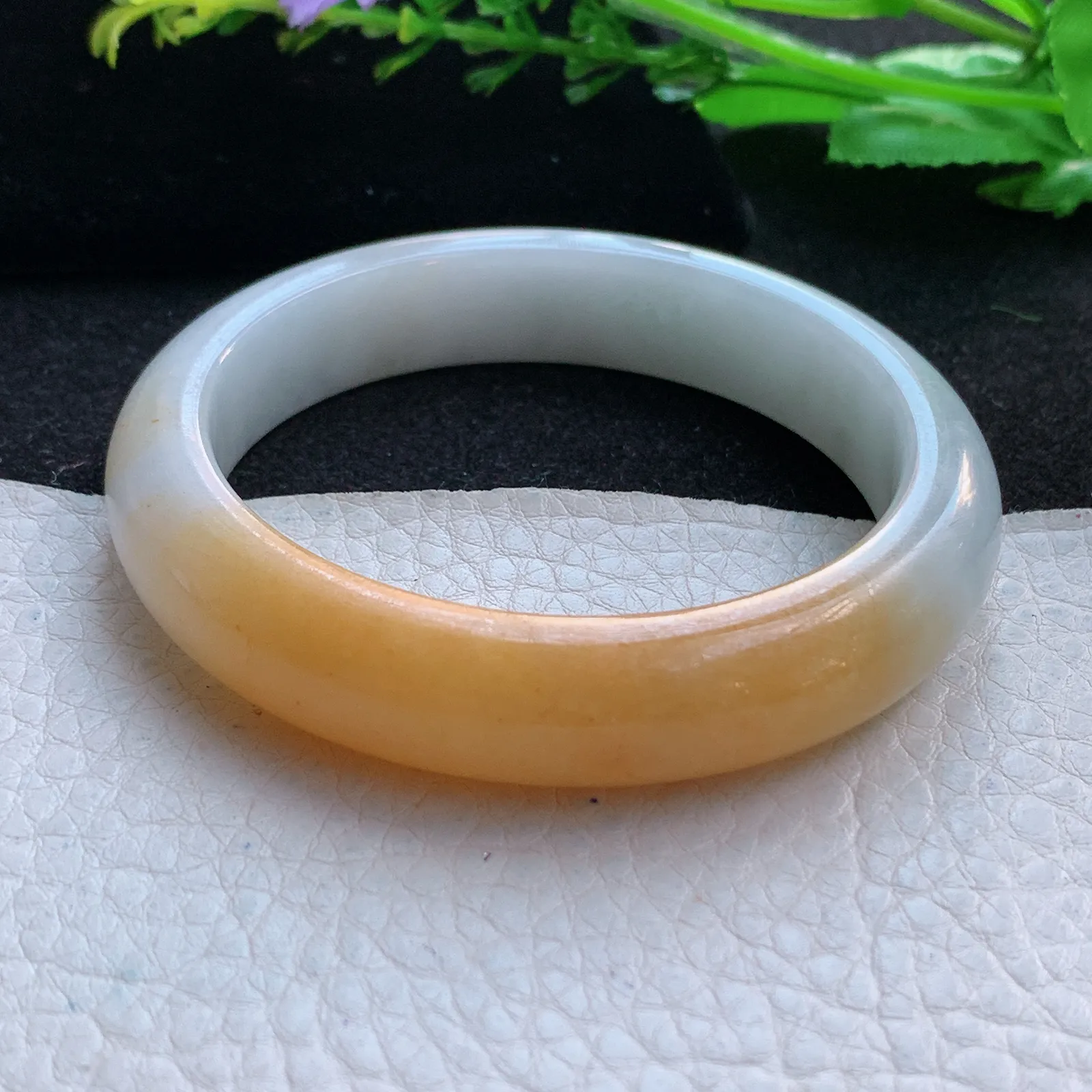 z自然光53.5*12*8.2平安镯 缅甸翡翠a货冰双彩宽边玉手镯 玉手环