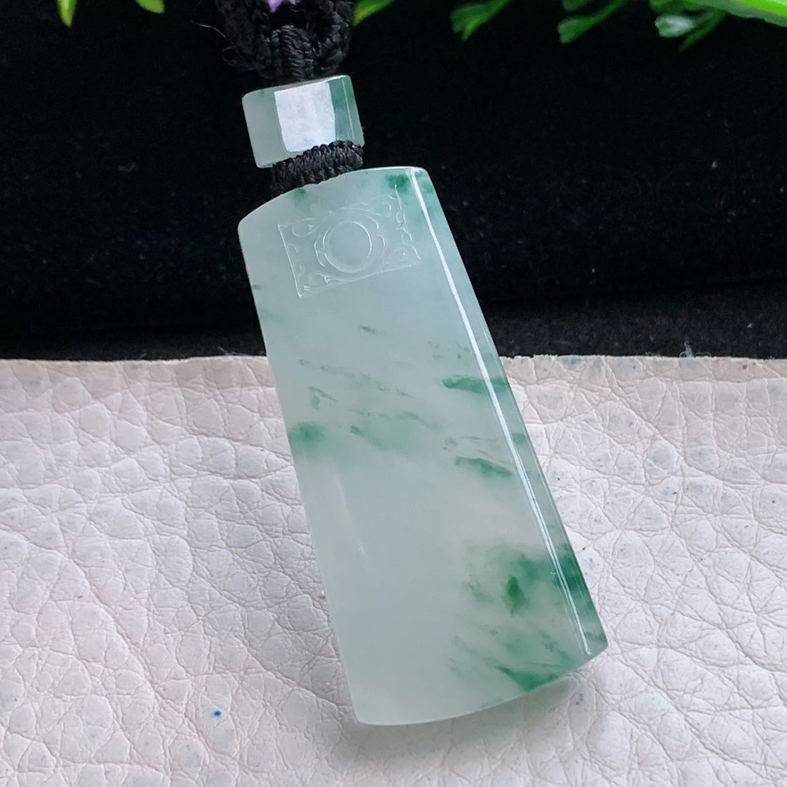 yl实拍41.7*19.8*5.3缅甸翡翠a货冰飘花平安无事牌玉吊坠 玉挂件