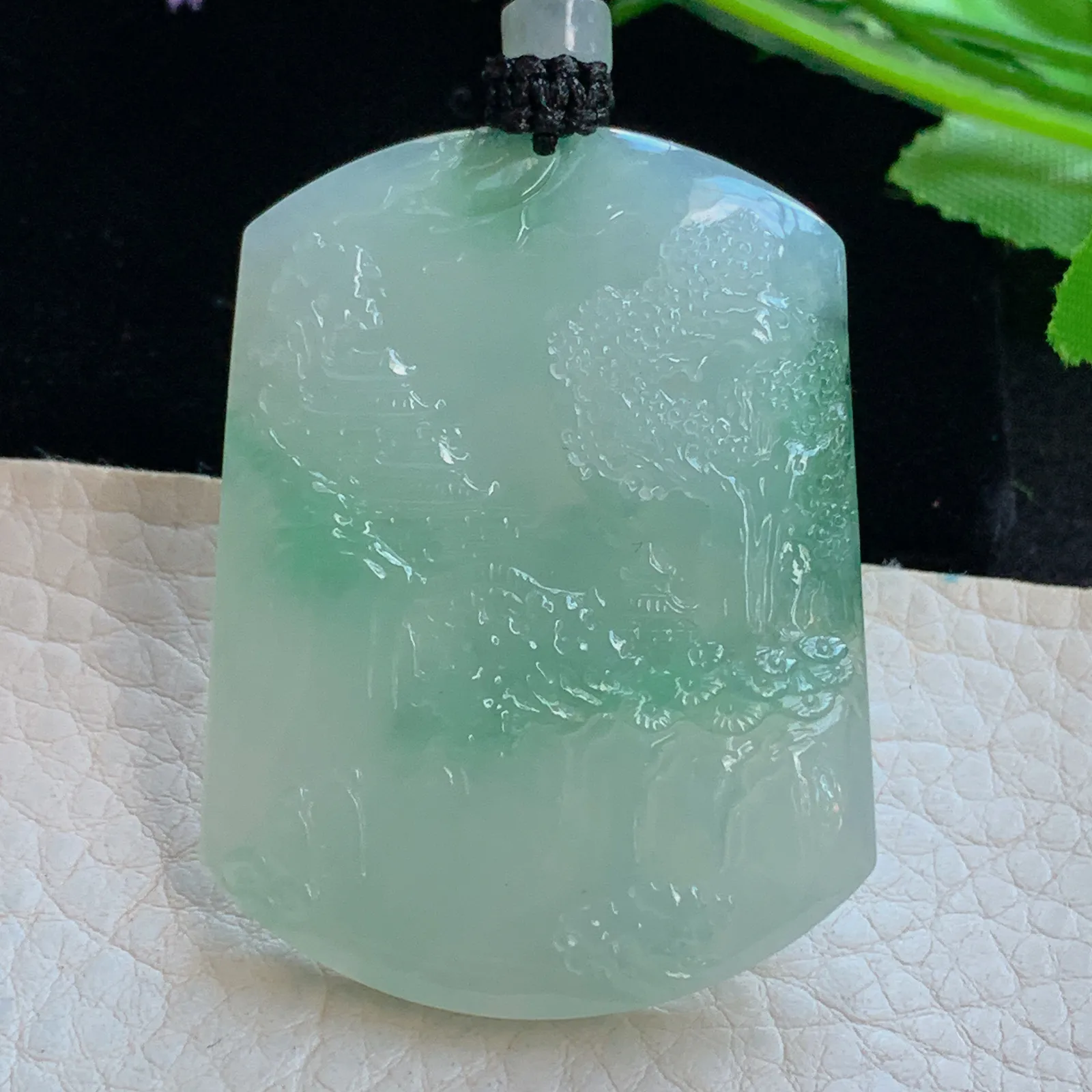 yl实拍49.5*37*6.3缅甸翡翠a货冰润山水 大好河山玉吊坠 玉挂件