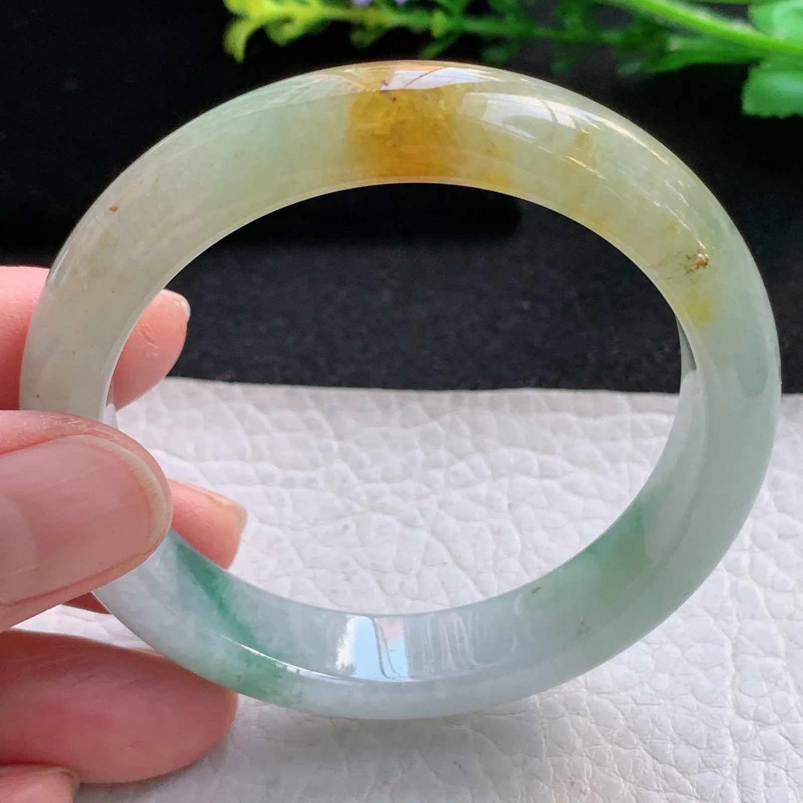 ss自然光53*11.6*7.6平安镯 缅甸翡翠a货冰三彩宽边玉手镯 玉手环