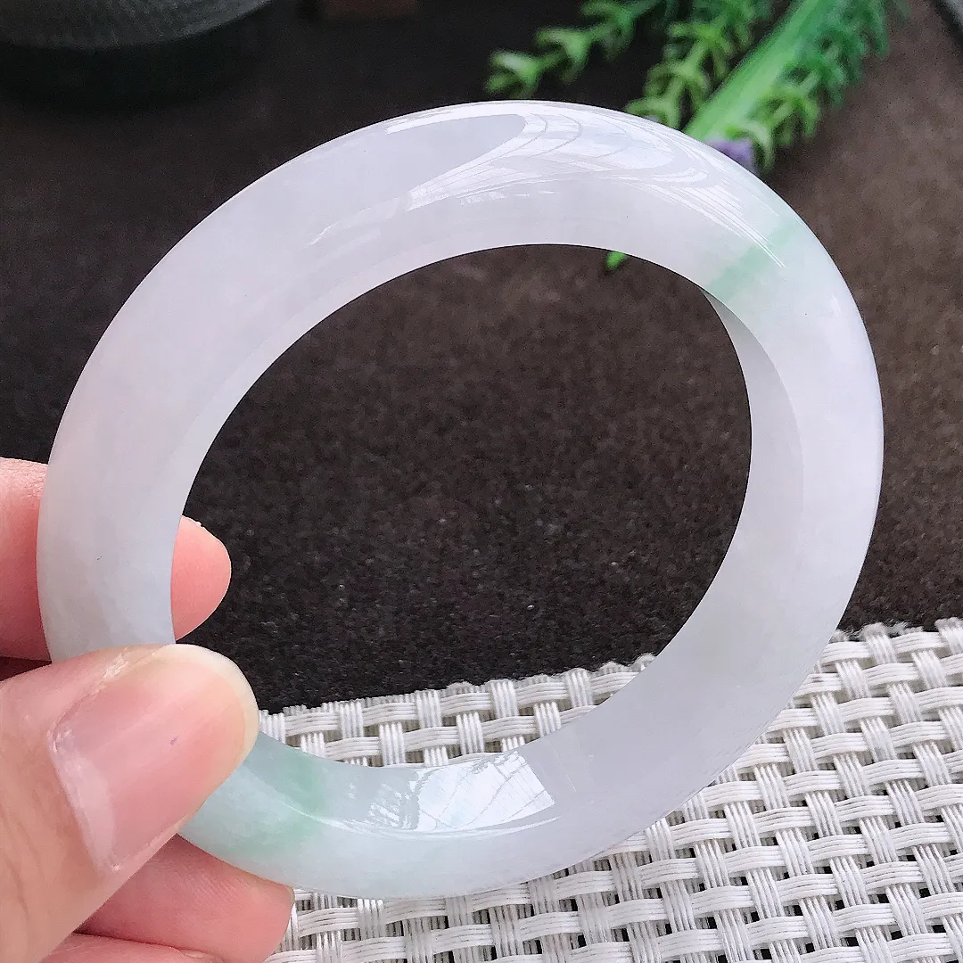 天然a货翡翠56/11.5/9.9老坑冰胶水灵飘花手镯宽边翡翠玉手镯