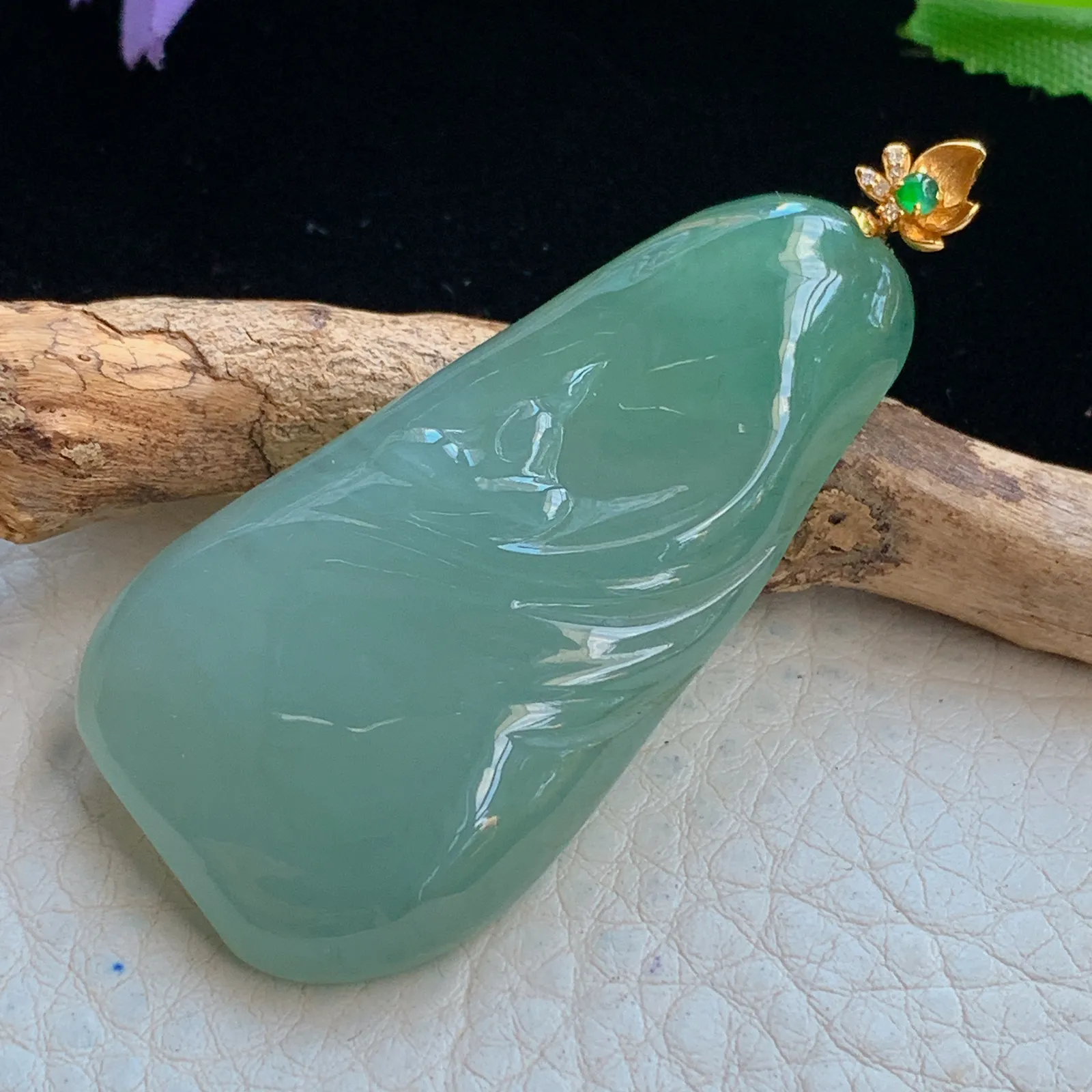 yl实拍51*26.8*6.5缅甸翡翠a货冰绿无相观音 玉观音玉吊坠 玉挂件