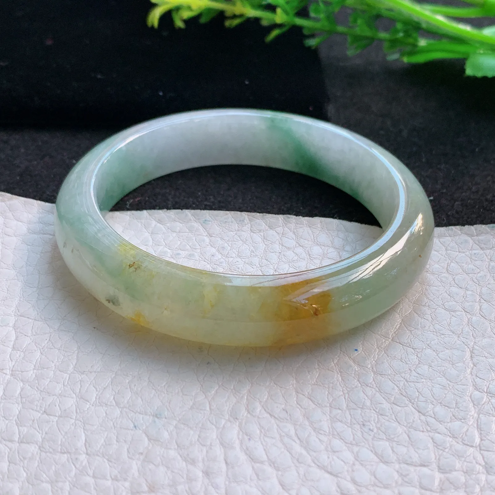 ss自然光53*11.6*7.6平安镯 缅甸翡翠a货冰三彩宽边玉手镯 玉手环