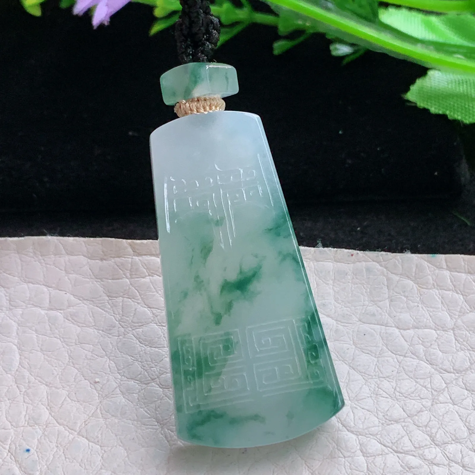 yl实拍43.2*21.6*5.8缅甸翡翠a货冰飘花平安无事牌玉吊坠 玉挂件