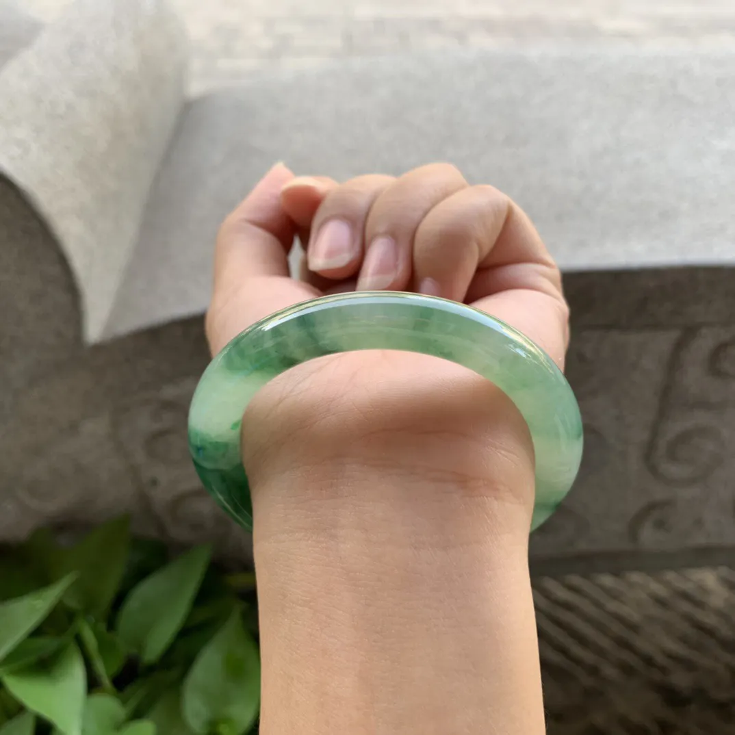 小圈口 53.6-9.1【芙蓉绿圆条手镯】圆条53 54可戴