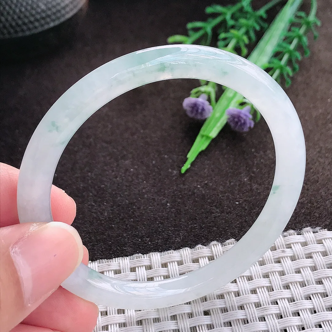 天然a货翡翠52.5/5.7/7老坑冰透果冻胶冰飘花叮当手镯翡翠玉手镯