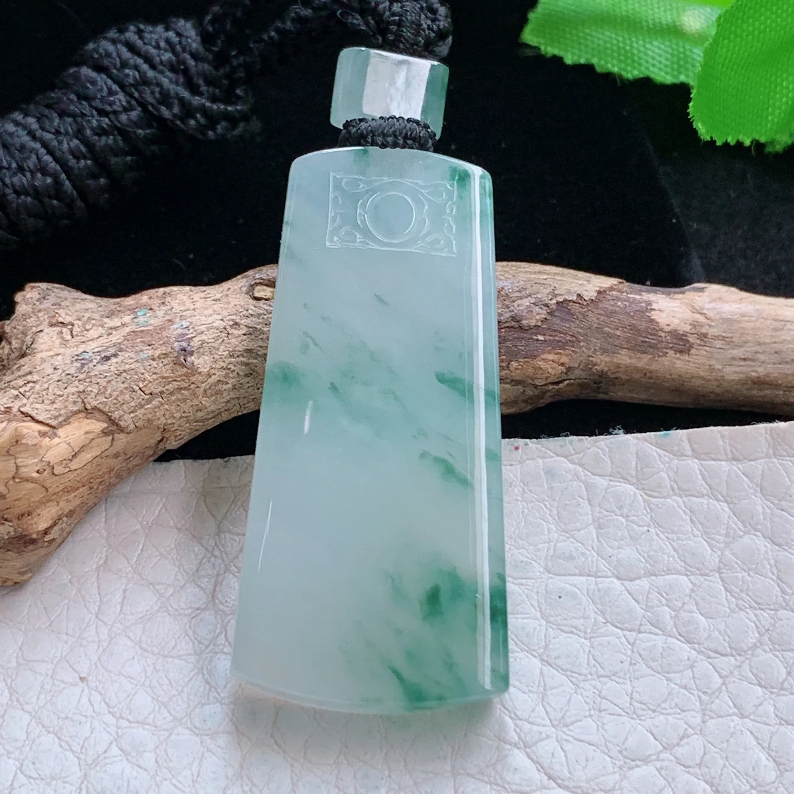 yl实拍41.7*19.8*5.3缅甸翡翠a货冰飘花平安无事牌玉吊坠 玉挂件