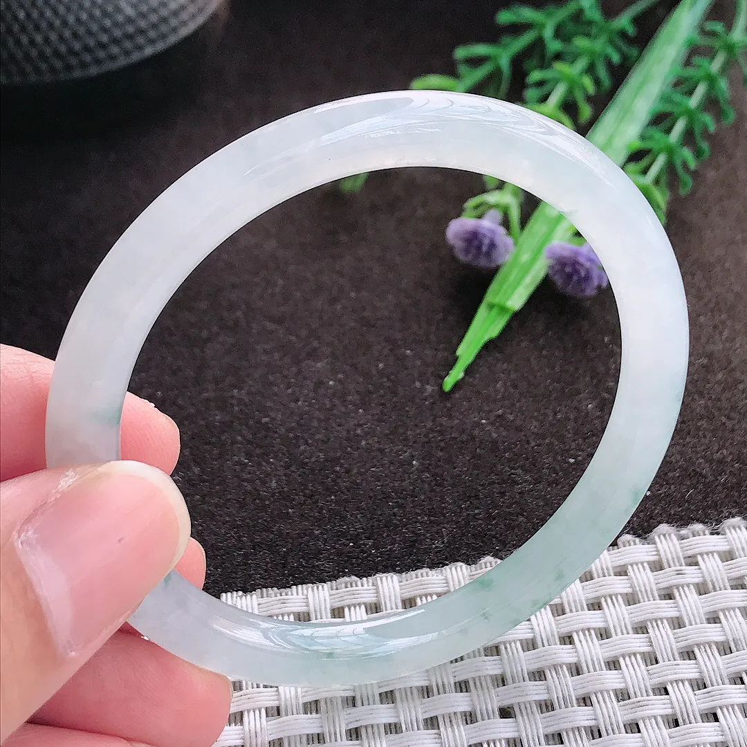 天然a货翡翠52.5/5.7/7老坑冰透果冻胶冰飘花叮当手镯翡翠玉手镯