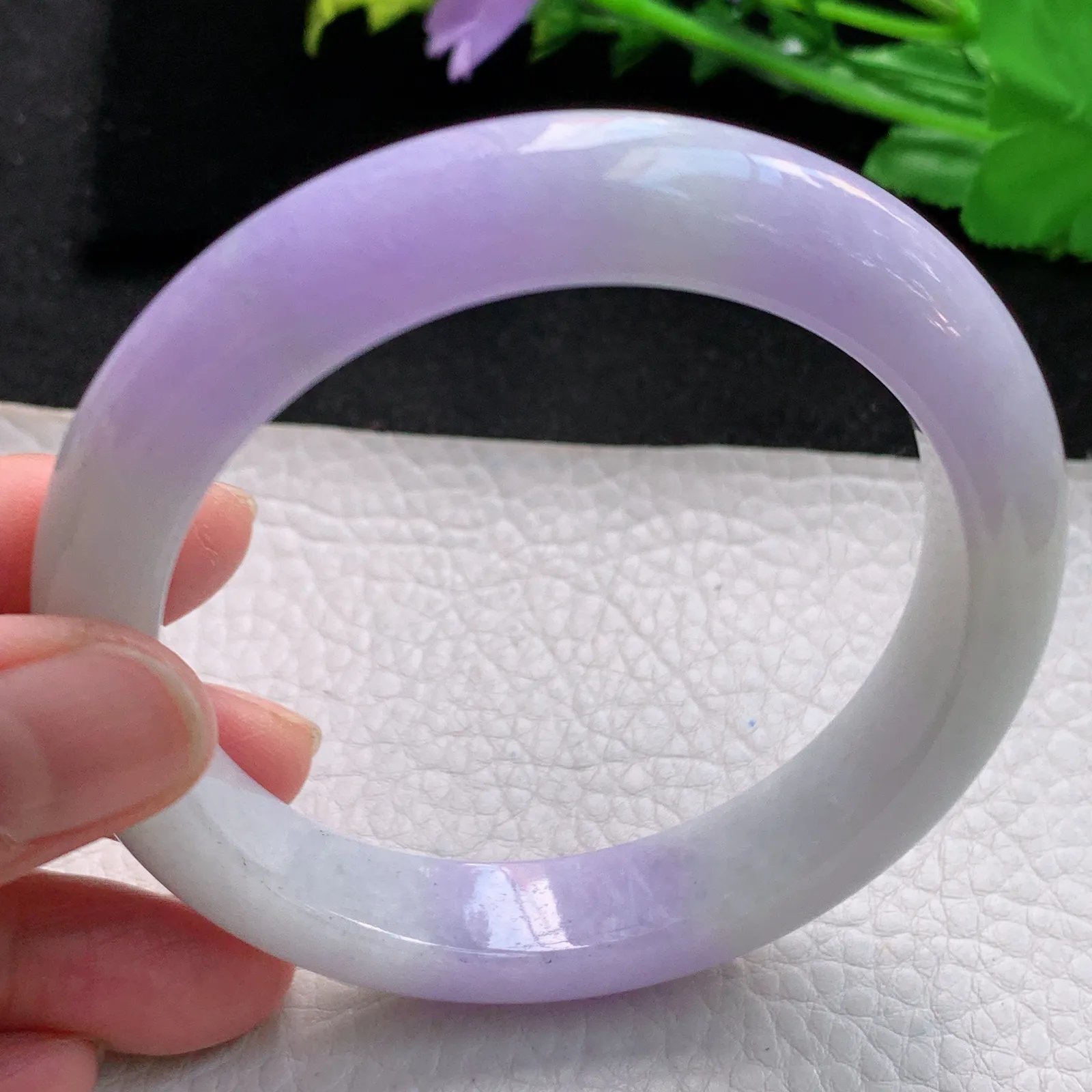 hf大圈口61.5*12.6*9.6平安镯 缅甸翡翠a货精美紫罗兰宽边玉手镯 玉手环