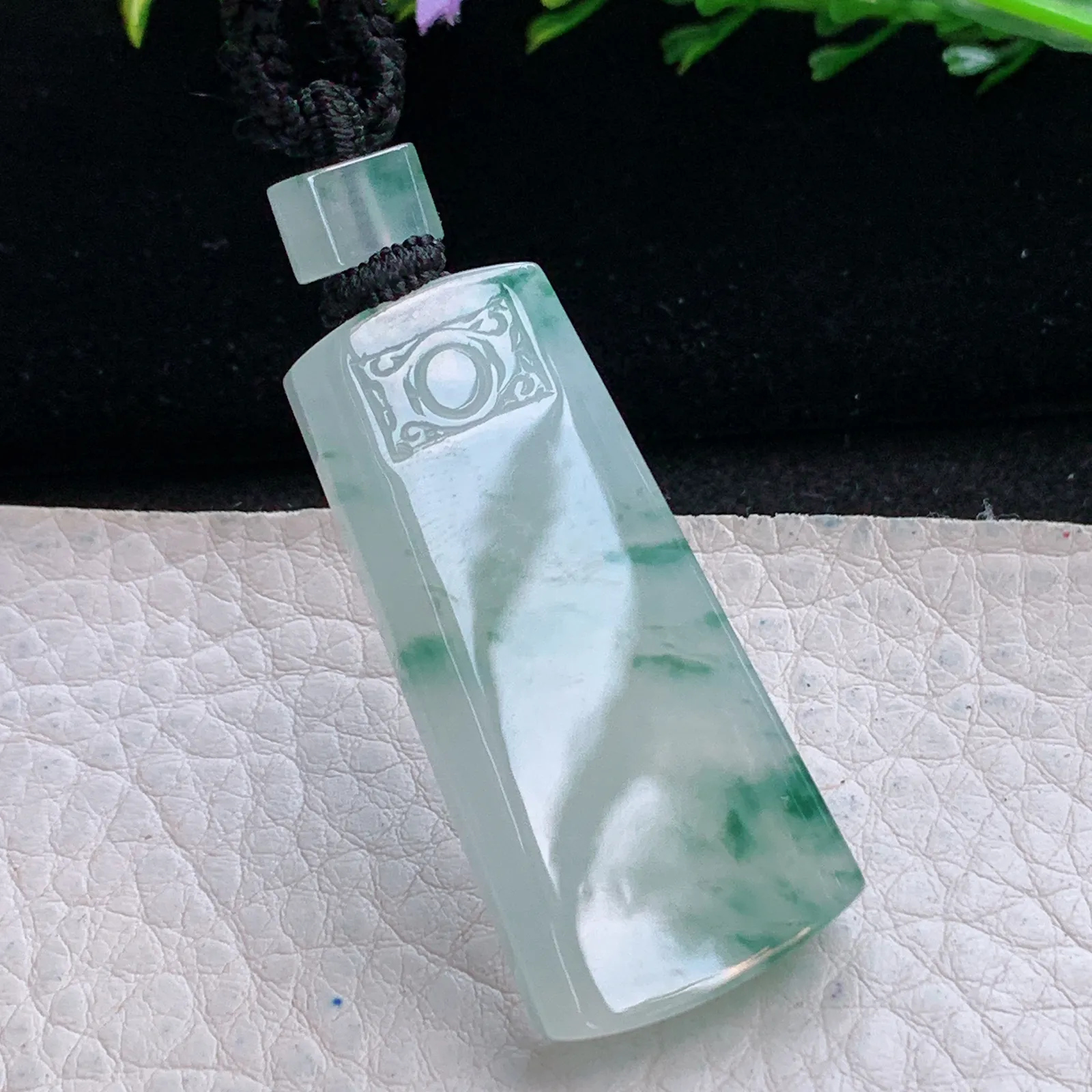 yl实拍41.7*19.8*5.3缅甸翡翠a货冰飘花平安无事牌玉吊坠 玉挂件