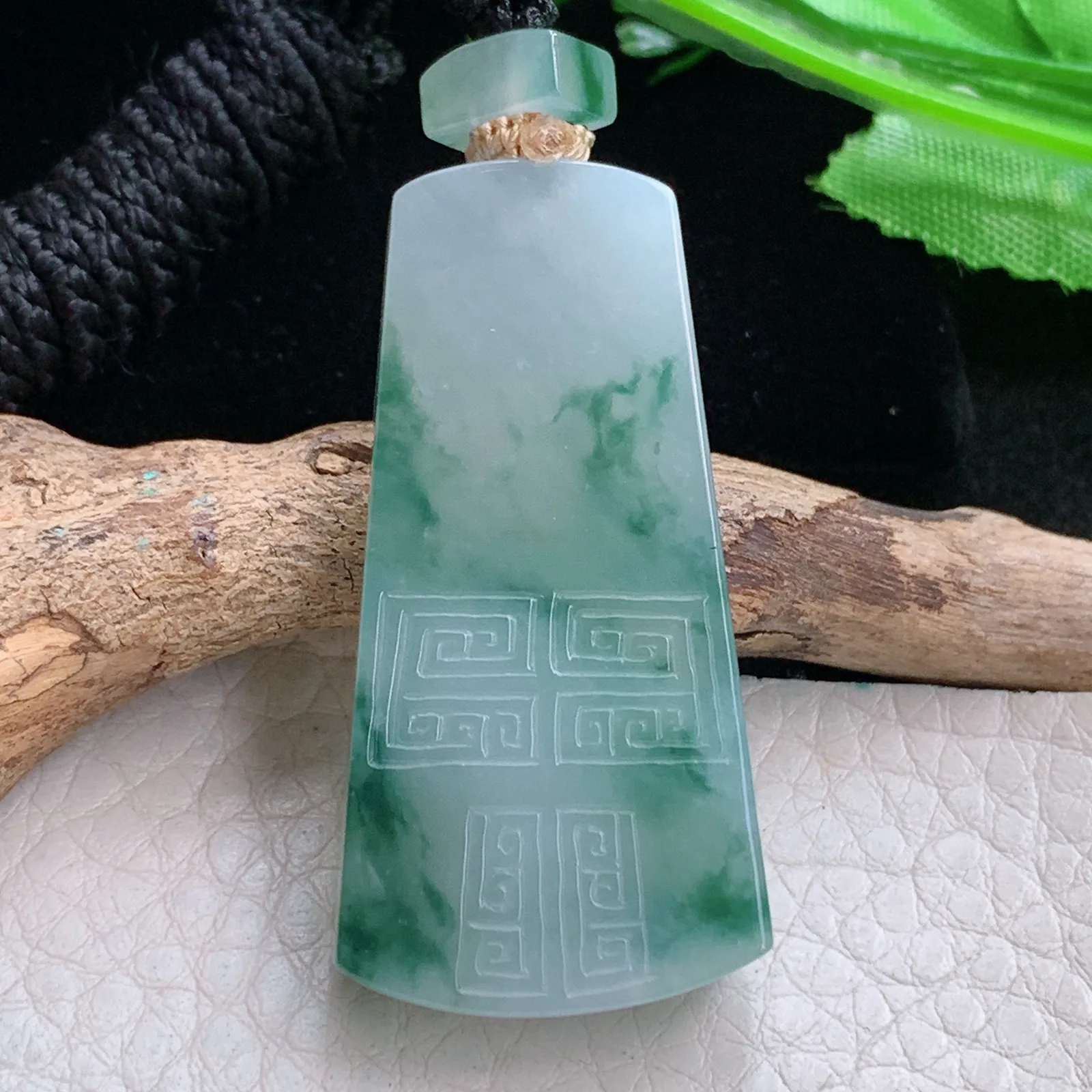 yl实拍43.2*21.6*5.8缅甸翡翠a货冰飘花平安无事牌玉吊坠 玉挂件