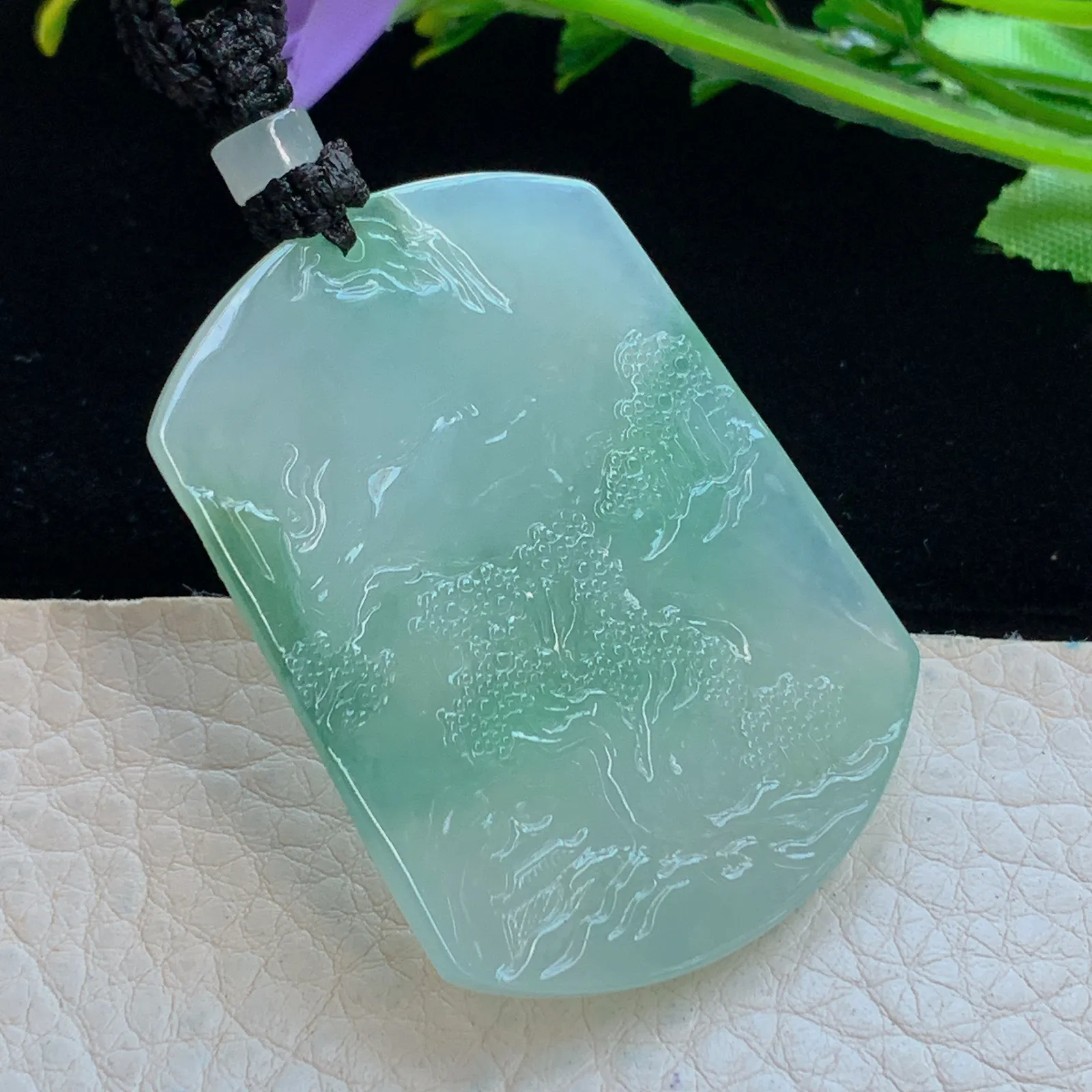 yl实拍49.5*37*6.3缅甸翡翠a货冰润山水 大好河山玉吊坠 玉挂件