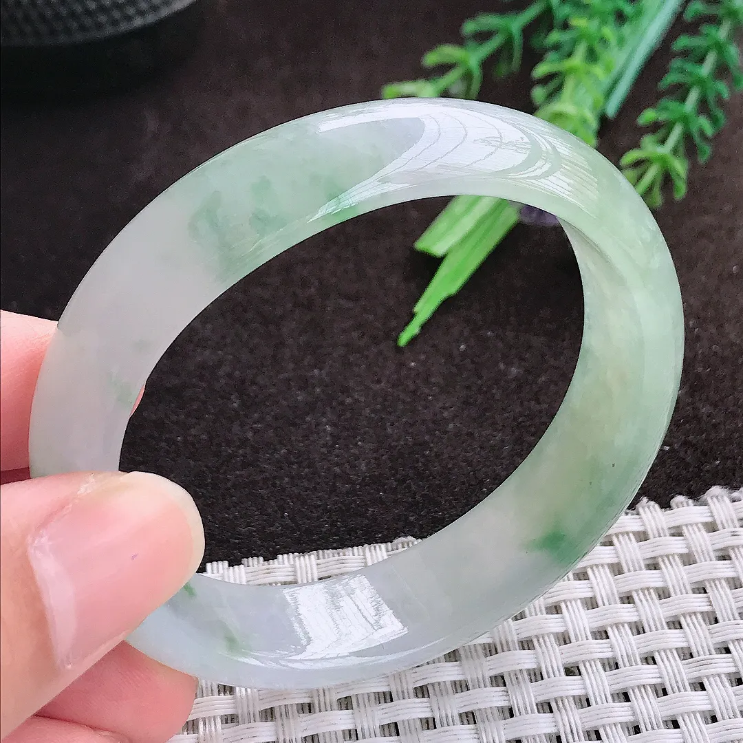 天然a货翡翠54/48.5/14.9/7.2老坑冰胶果冻冰飘花贵妃手镯翡翠玉手镯