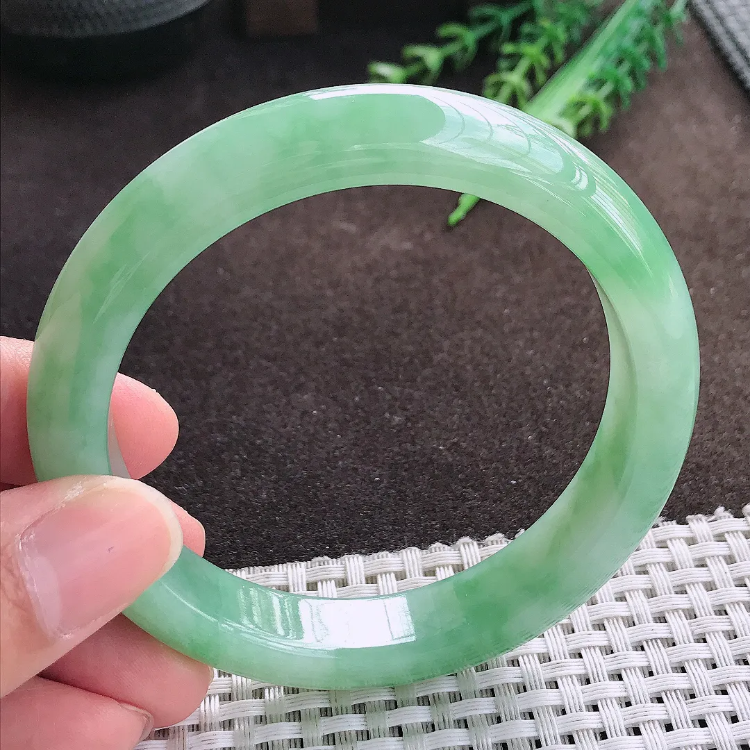 天然a货翡翠59.8/12.6/9老坑冰胶水灵芙蓉种满绿手镯宽边翡翠玉手镯