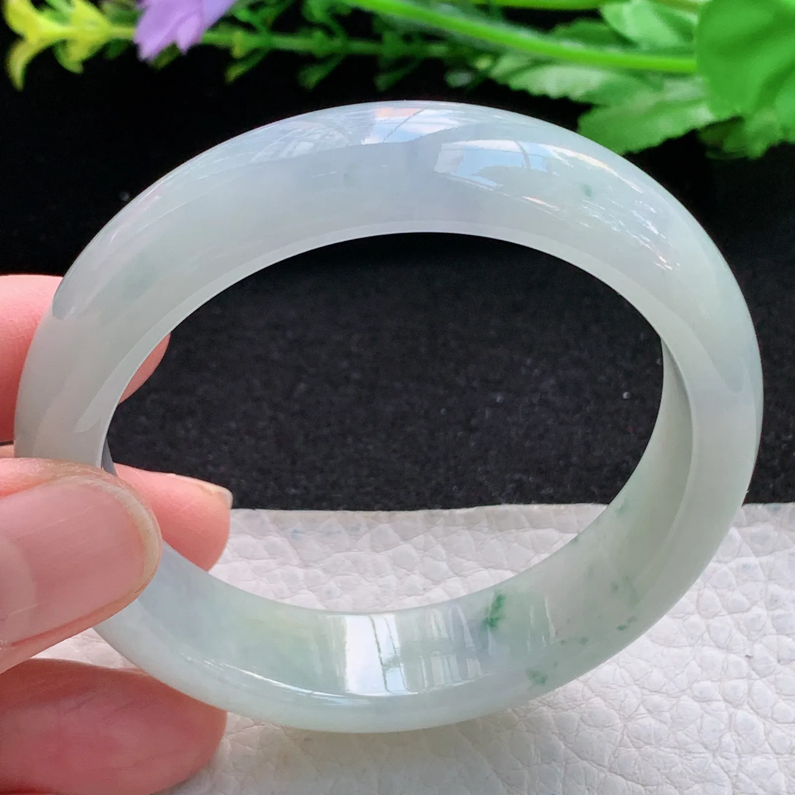 xx自然光54*14.5*8平安镯 缅甸翡翠a货精美冰飘花宽边玉手镯 玉手环