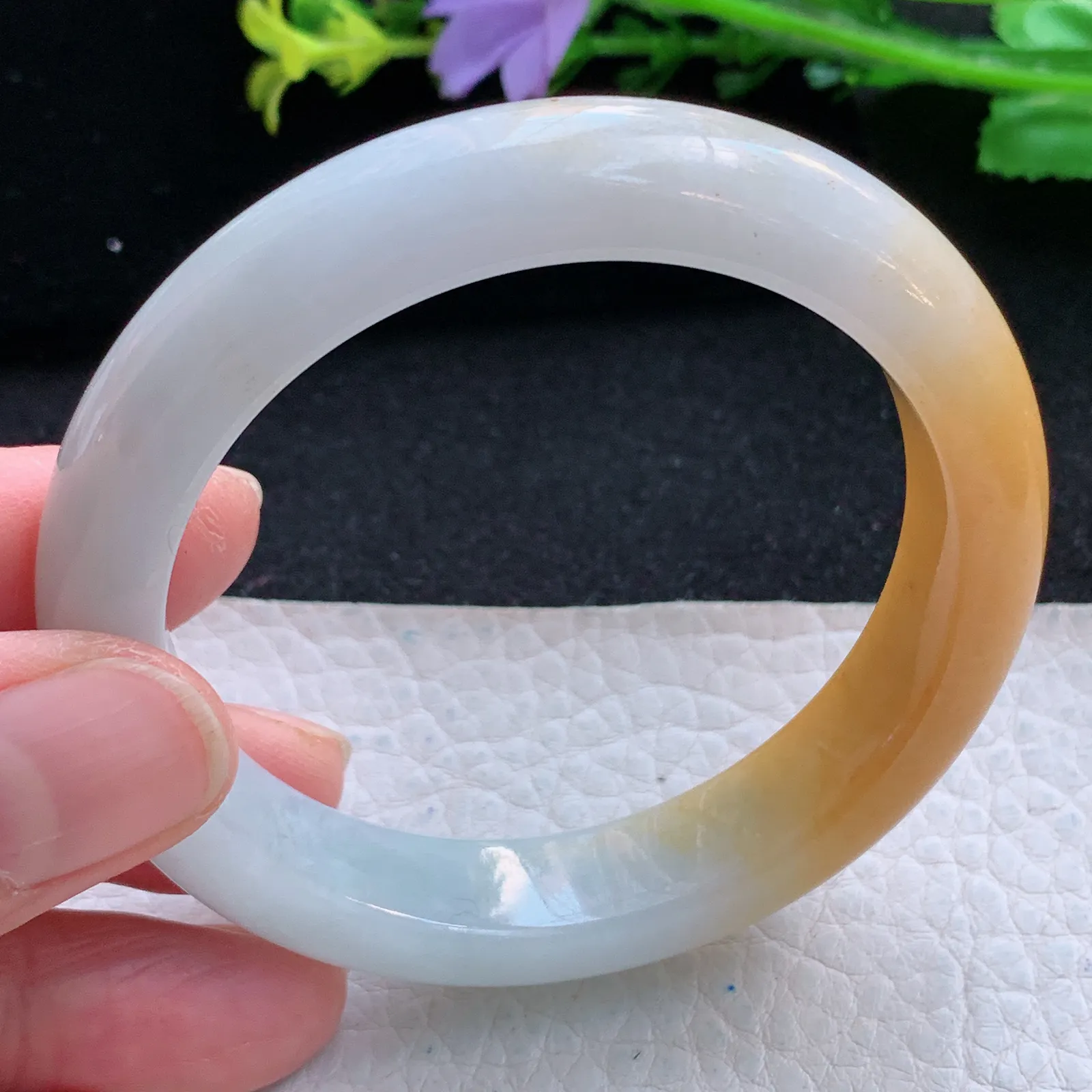 z自然光53.5*12*8.2平安镯 缅甸翡翠a货冰双彩宽边玉手镯 玉手环