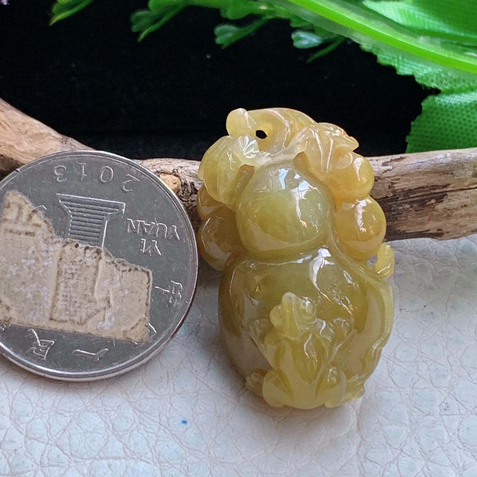 ajj实拍32.8*20.2*14.2缅甸翡翠a货冰黄葫芦 玉葫芦玉吊坠 玉挂件