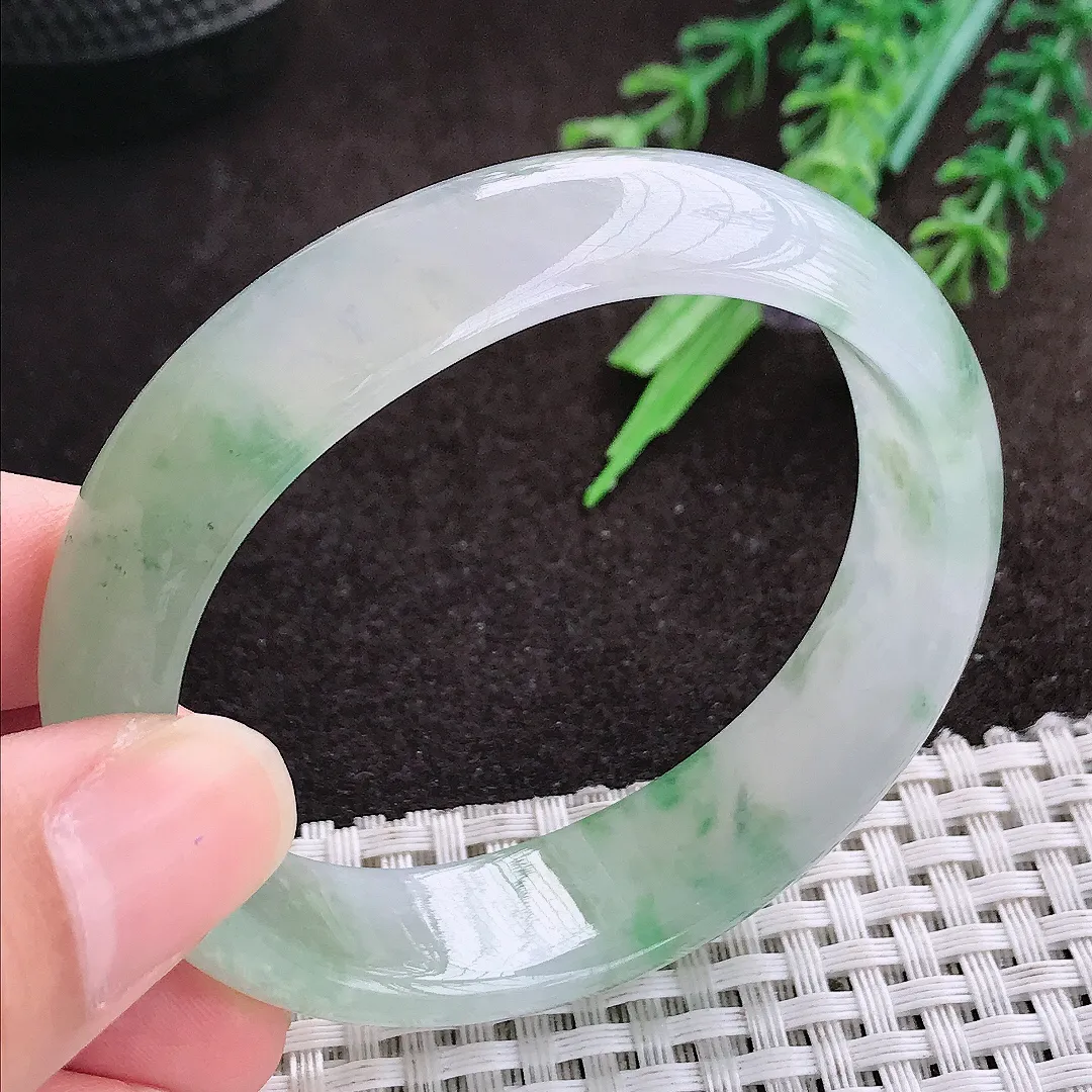 天然a货翡翠54/48.5/14.9/7.2老坑冰胶果冻冰飘花贵妃手镯翡翠玉手镯