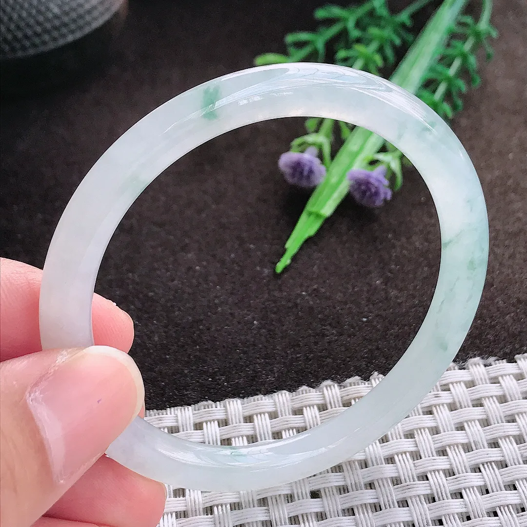 天然a货翡翠52.5/5.7/7老坑冰透果冻胶冰飘花叮当手镯翡翠玉手镯