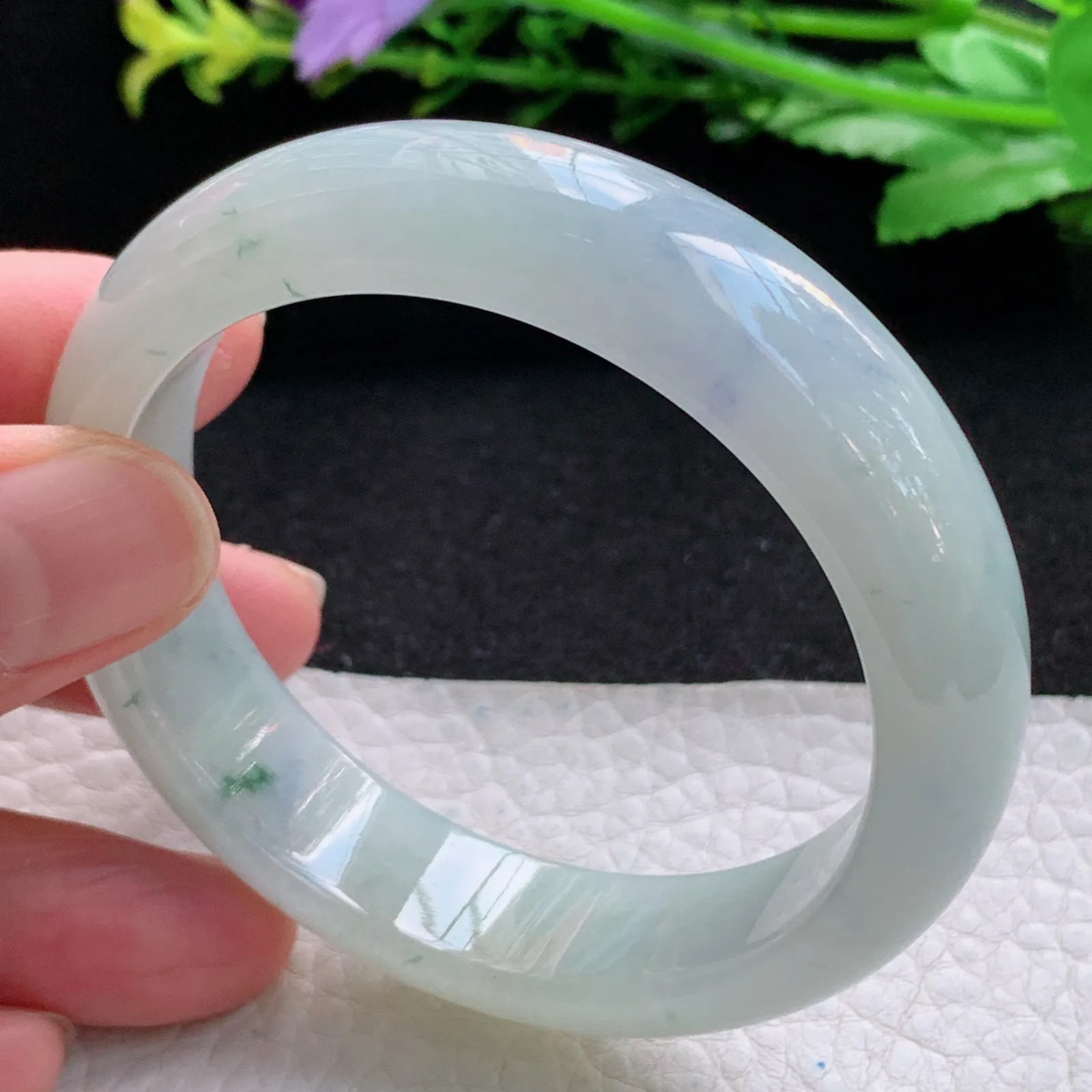 xx自然光54*14.5*8平安镯 缅甸翡翠a货精美冰飘花宽边玉手镯 玉手环