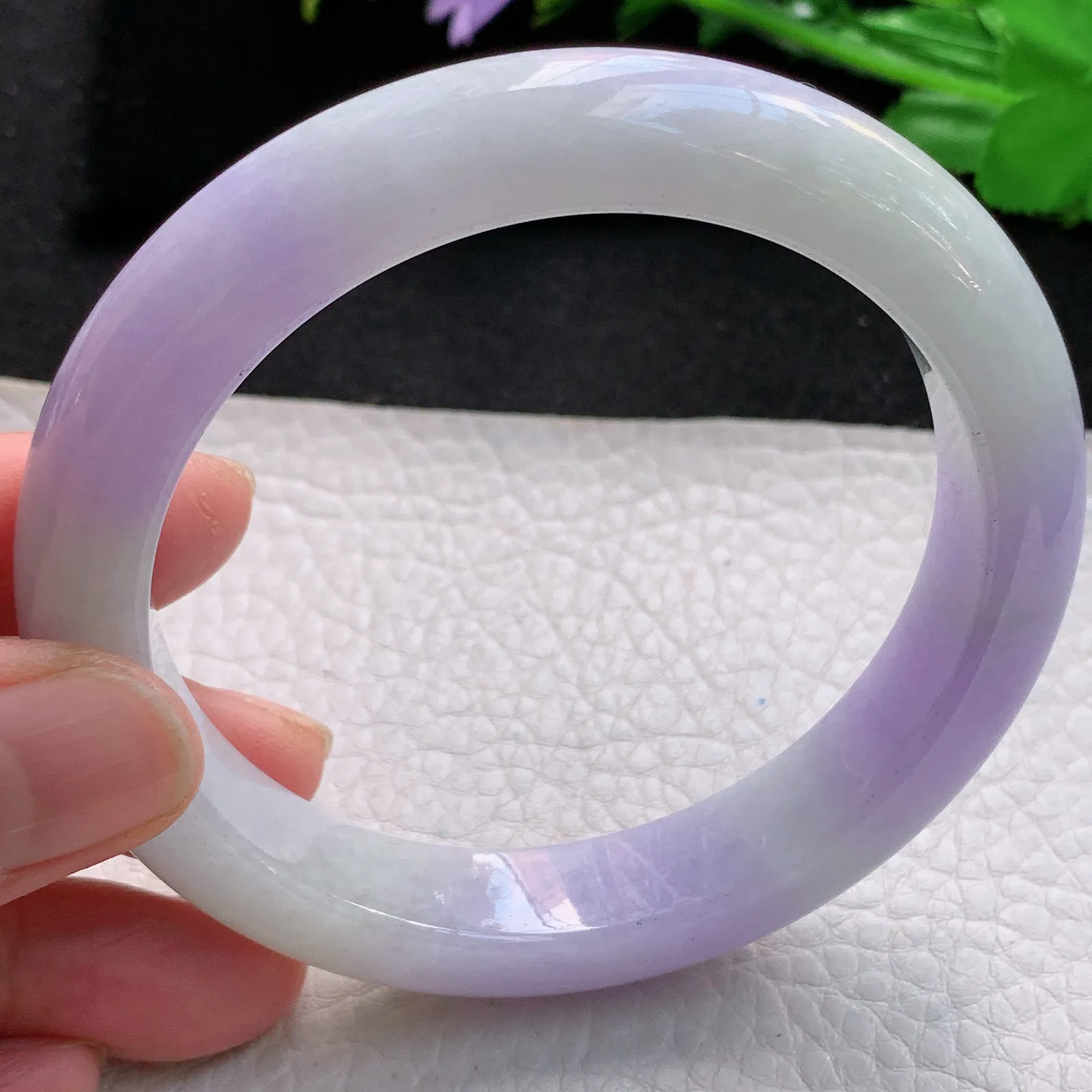 hf大圈口61.5*12.6*9.6平安镯 缅甸翡翠a货精美紫罗兰宽边玉手镯 玉手环