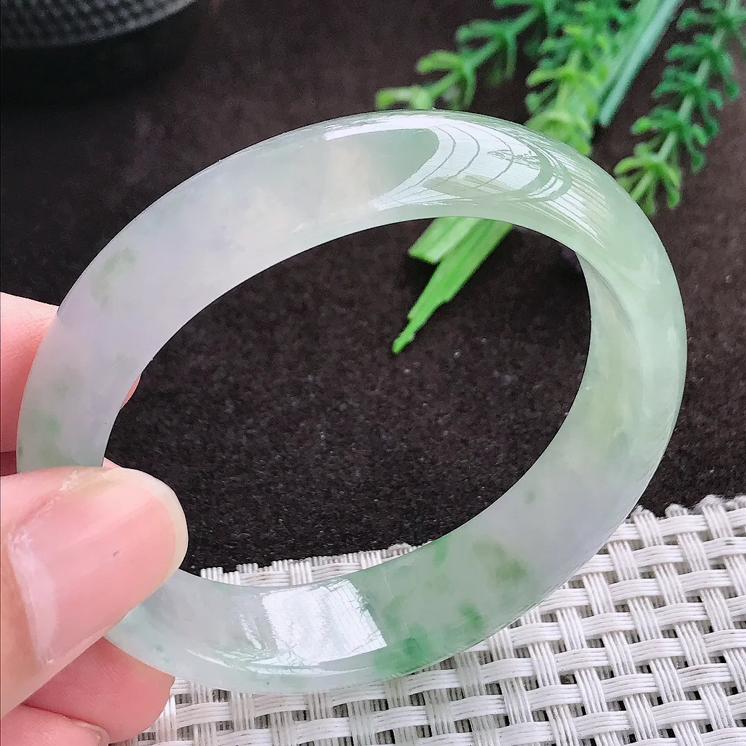 天然a货翡翠54/48.5/14.9/7.2老坑冰胶果冻冰飘花贵妃手镯翡翠玉手镯