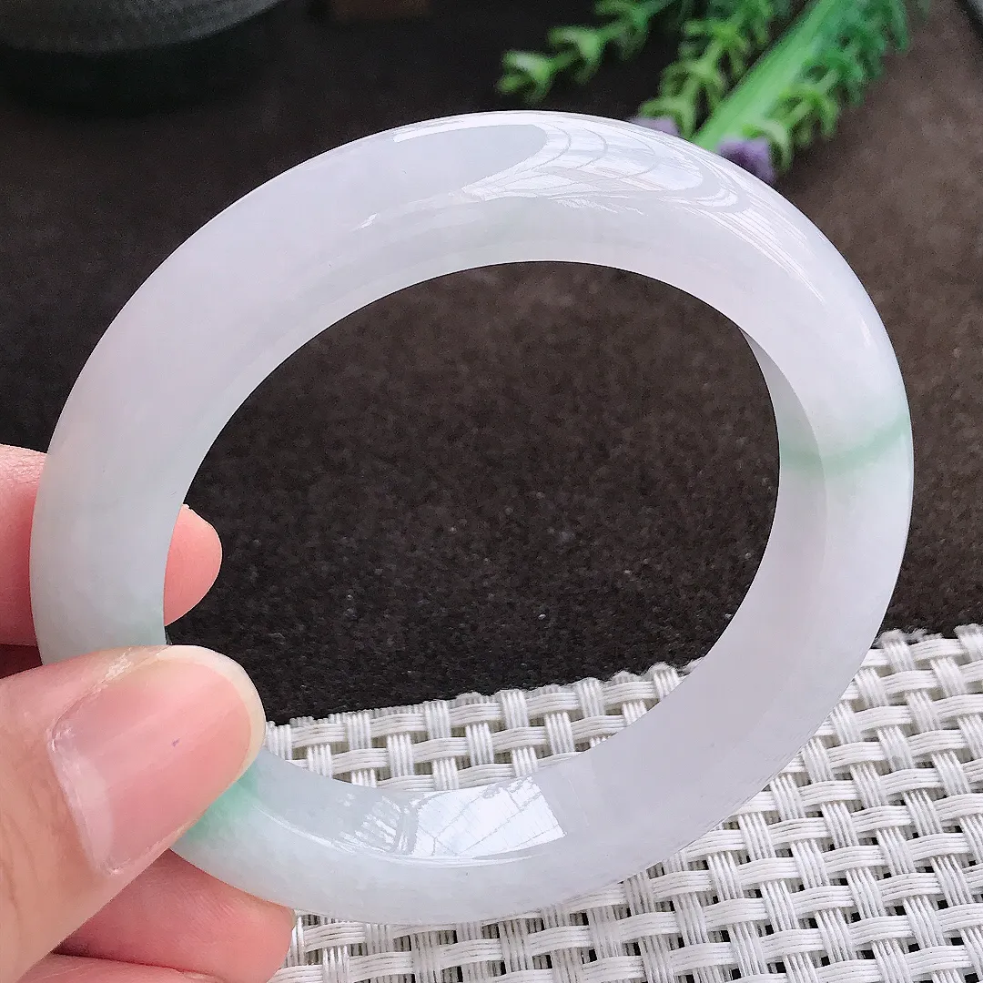 天然a货翡翠56/11.5/9.9老坑冰胶水灵飘花手镯宽边翡翠玉手镯