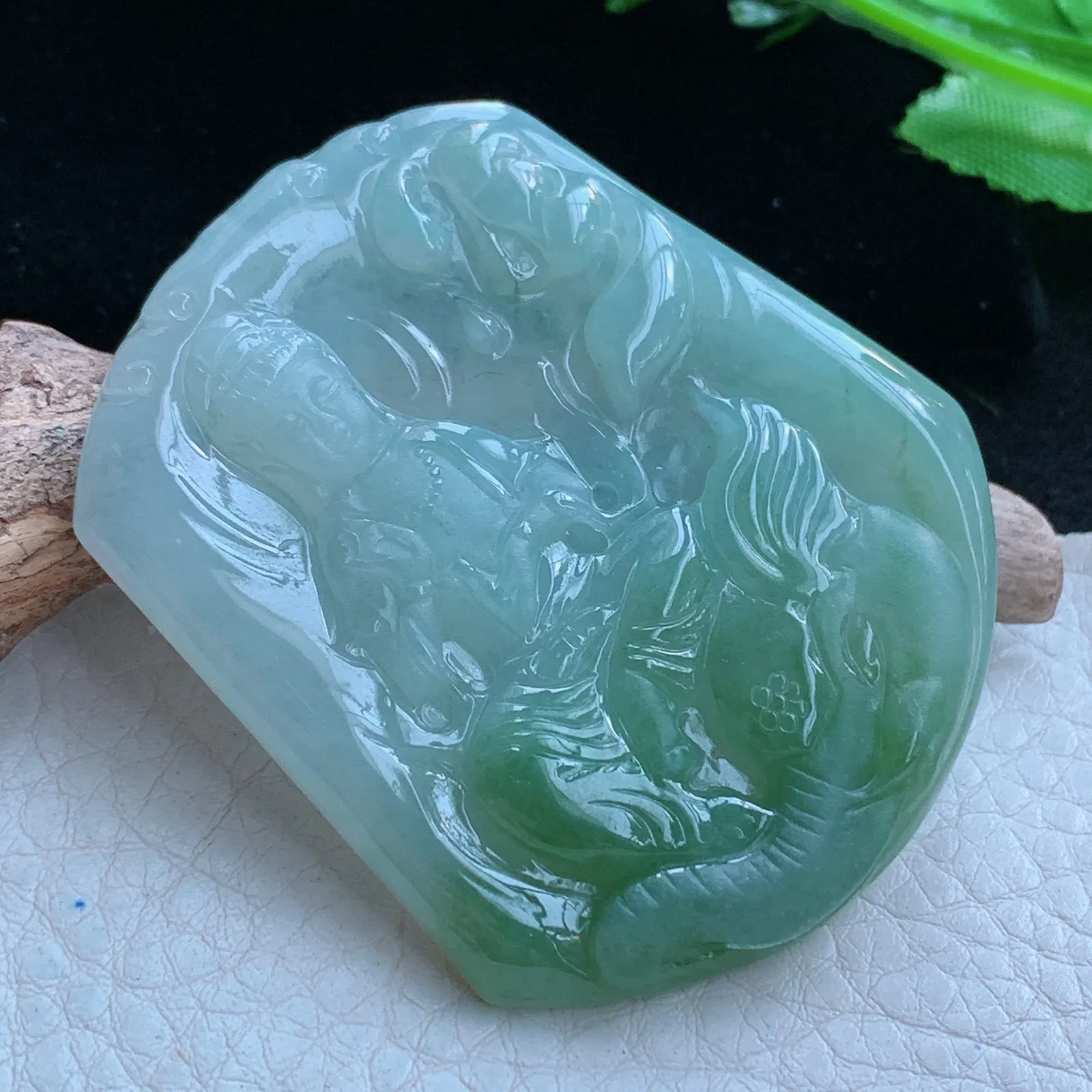 ajj实拍55*46.5*5.3缅甸翡翠a货冰普贤菩萨 玉观音玉吊坠 玉挂件