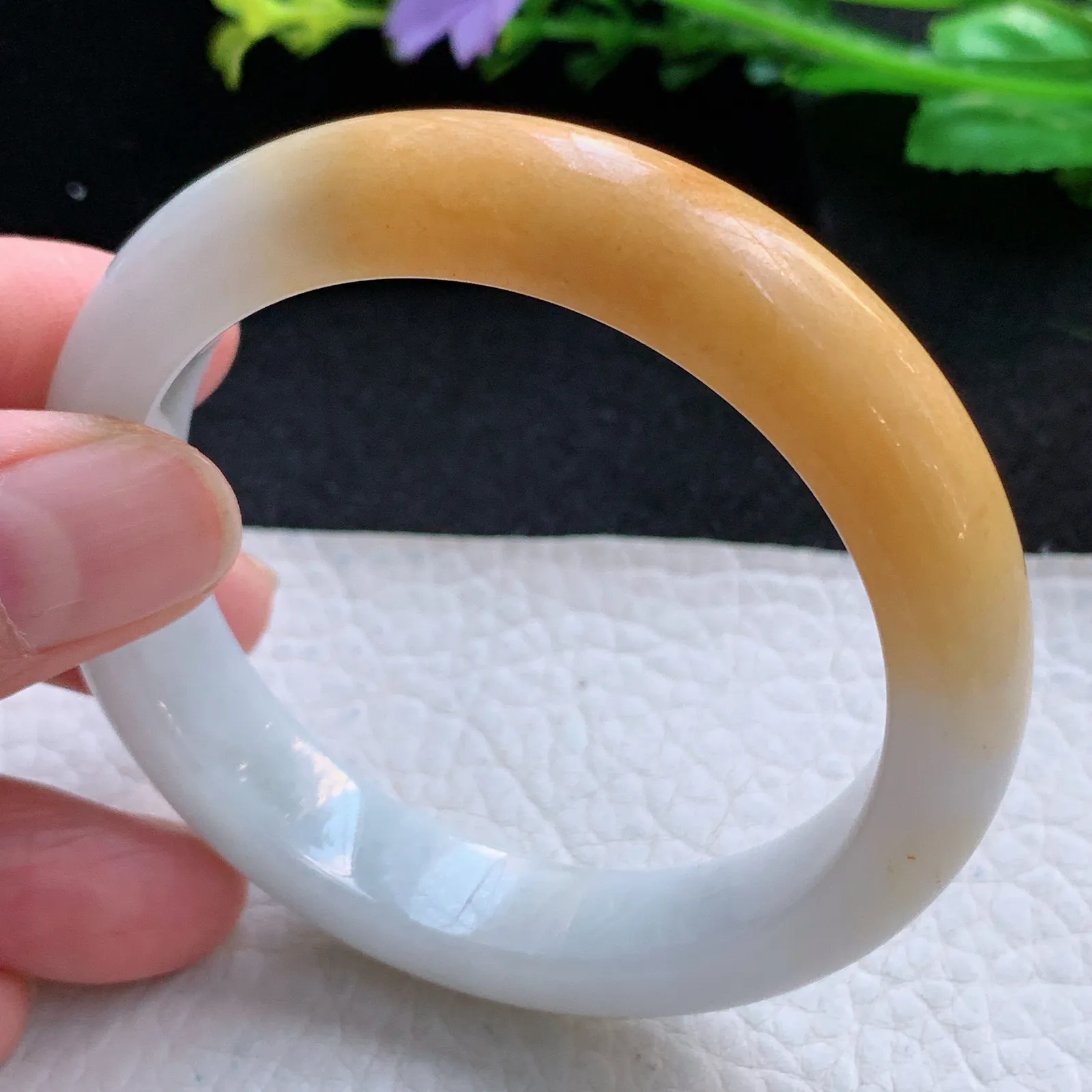 z自然光53.5*12*8.2平安镯 缅甸翡翠a货冰双彩宽边玉手镯 玉手环