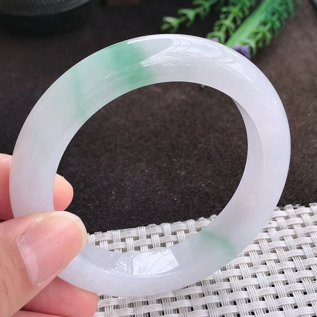 天然a货翡翠56/11.5/9.9老坑冰胶水灵飘花手镯宽边翡翠玉手镯