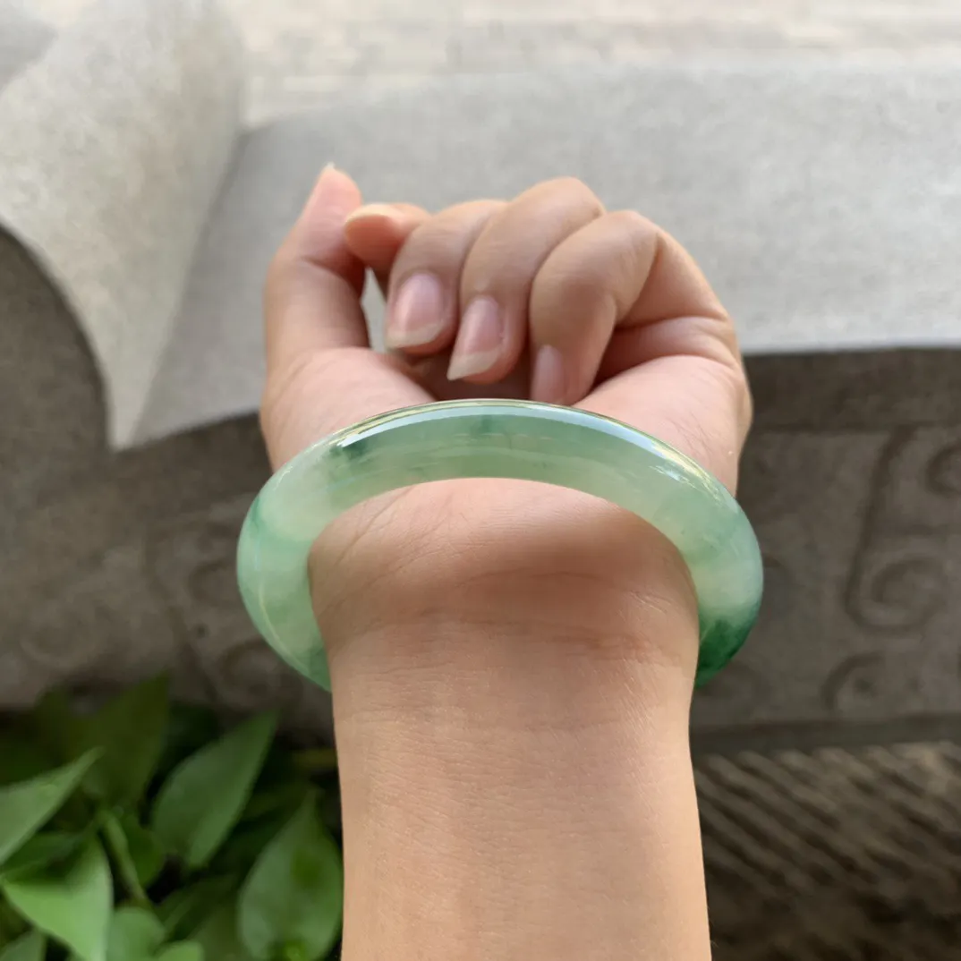 小圈口 53.6-9.1【芙蓉绿圆条手镯】圆条53 54可戴