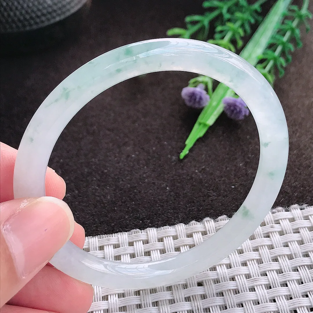 天然a货翡翠52.5/5.7/7老坑冰透果冻胶冰飘花叮当手镯翡翠玉手镯